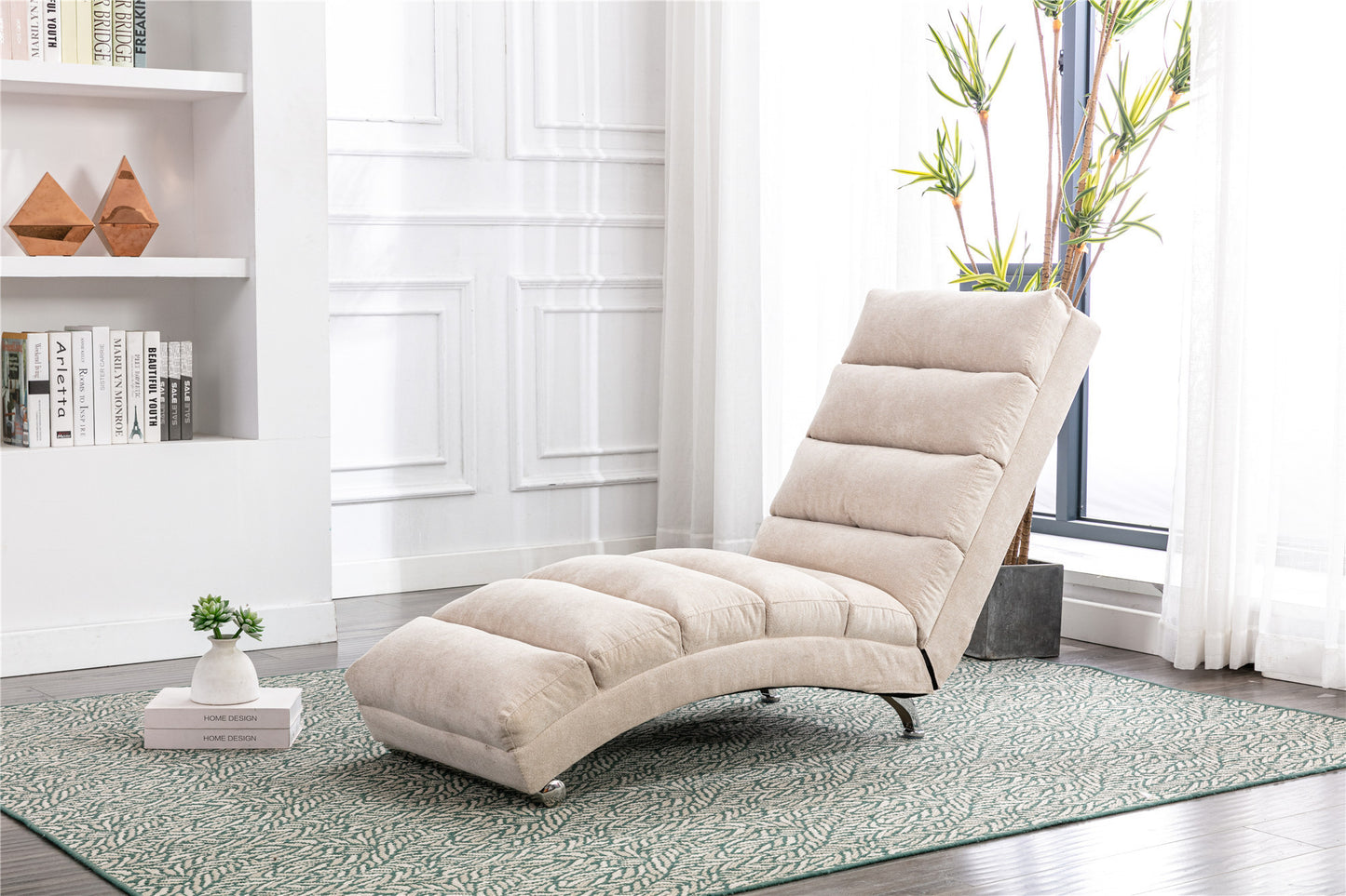 Linen Chaise Lounge Indoor Chair, beige