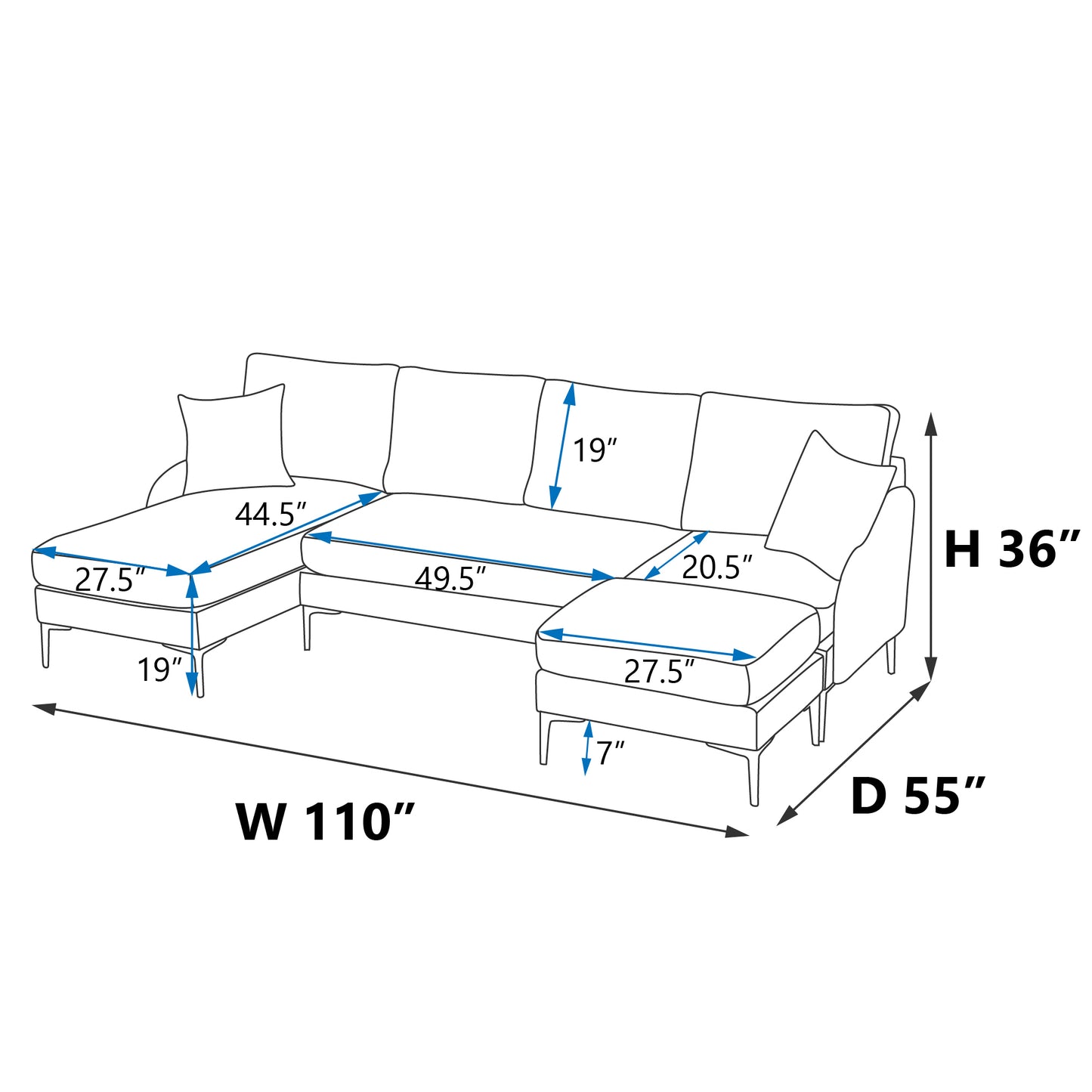 110'' Wide Reversible U-Shape Convertible Sofa