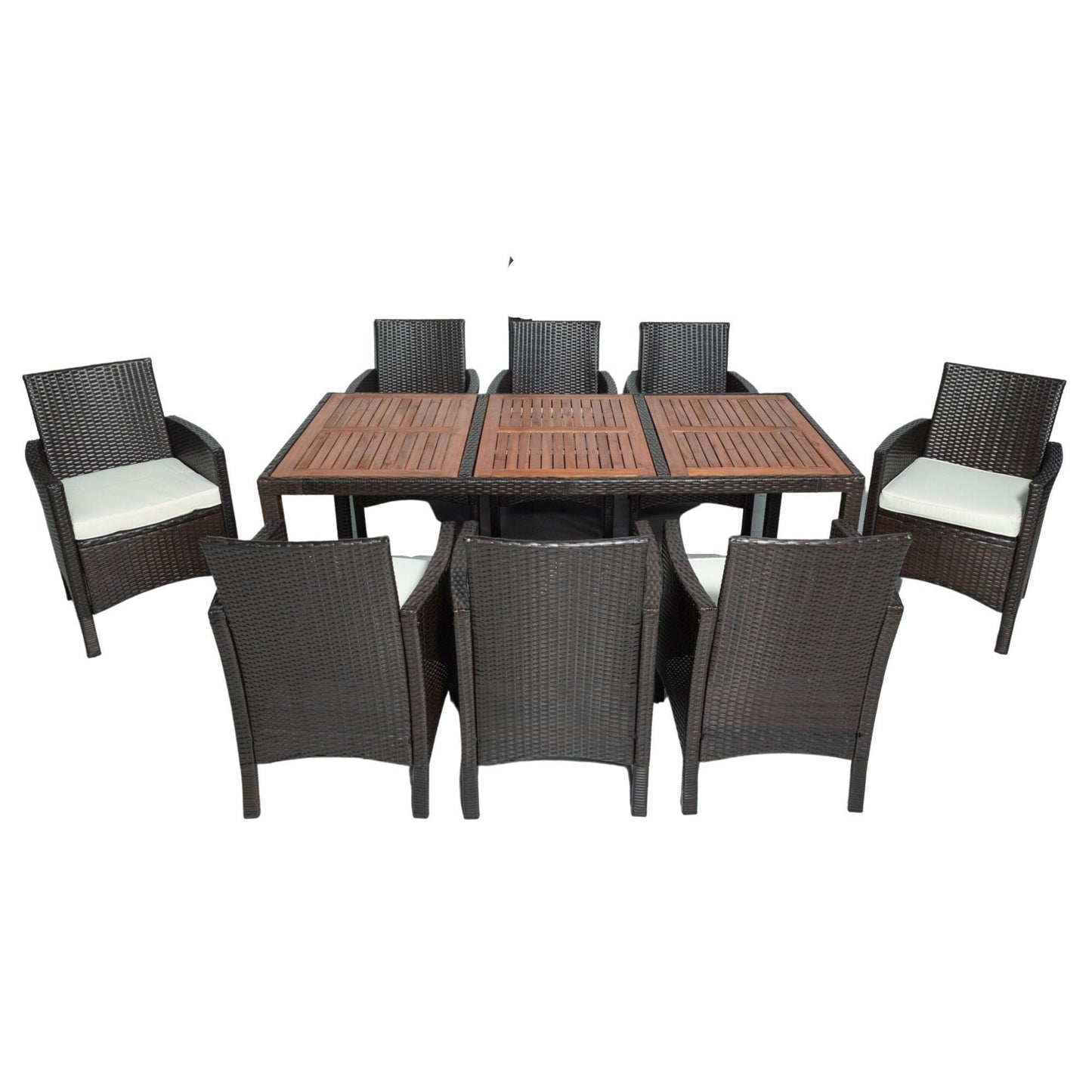 9-Piece Beige and Brown PE Rattan Dining Set