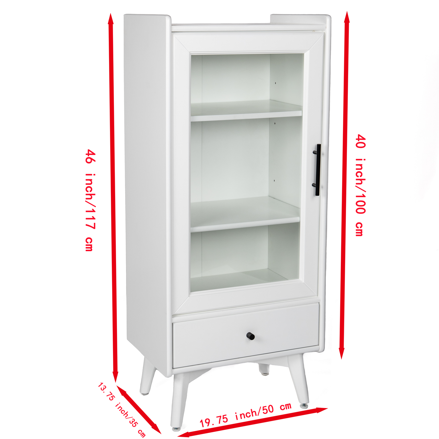 Modern Bathroom Storage Cabinet & Floor Standing cabinet with Glass Door with Double Adjustable Shelves and One Drawer, Extra Storage Space on Top, White(19.75"×13.75"×46")