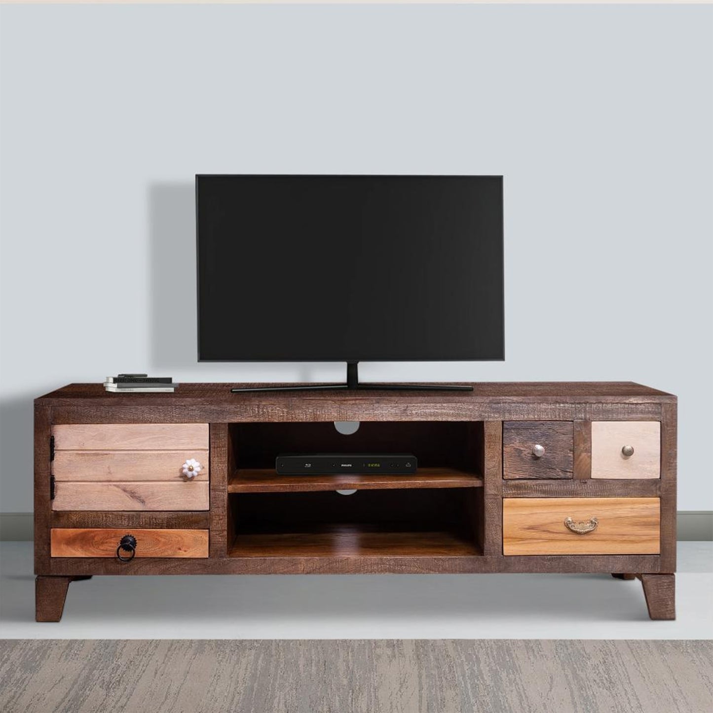 57" 4 Drawer Mango Wood Media Console Cabinet