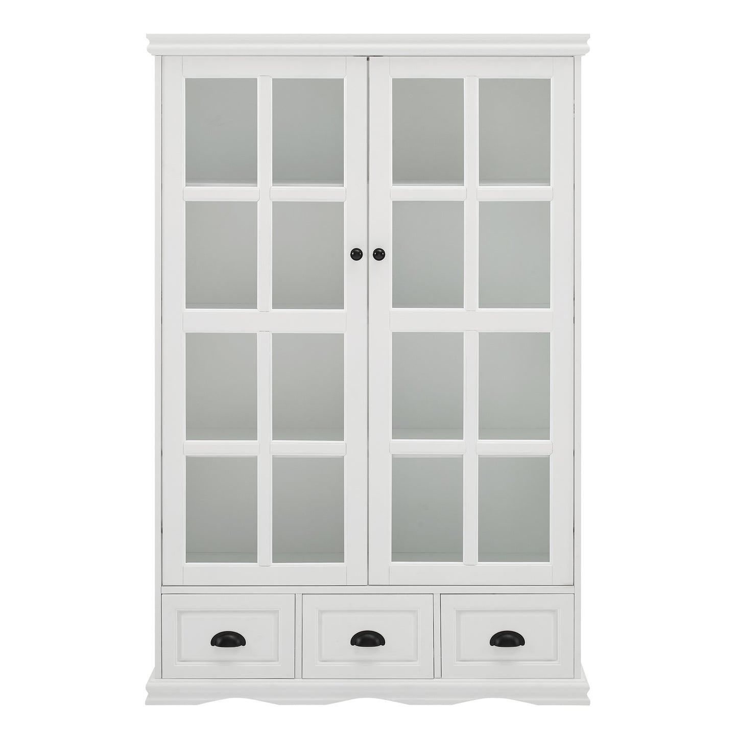 Storage Cabinet with Tempered Glass Doors Curio Cabinet with Adjustable Shelf Display Cabinet with Triple Drawers,White