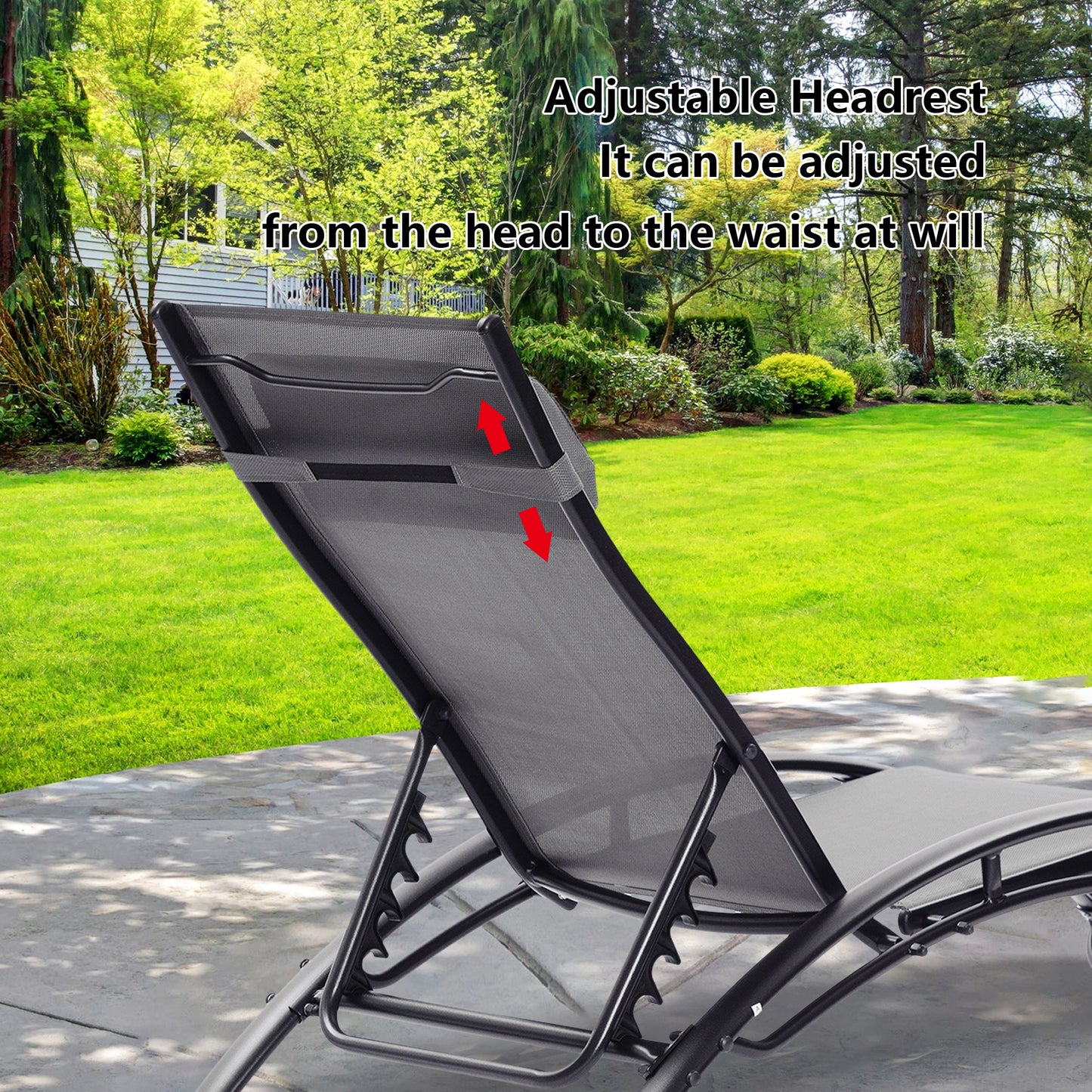 2 PCS Set Chaise Lounge Outdoor Recliner Chair For Patio Lawn