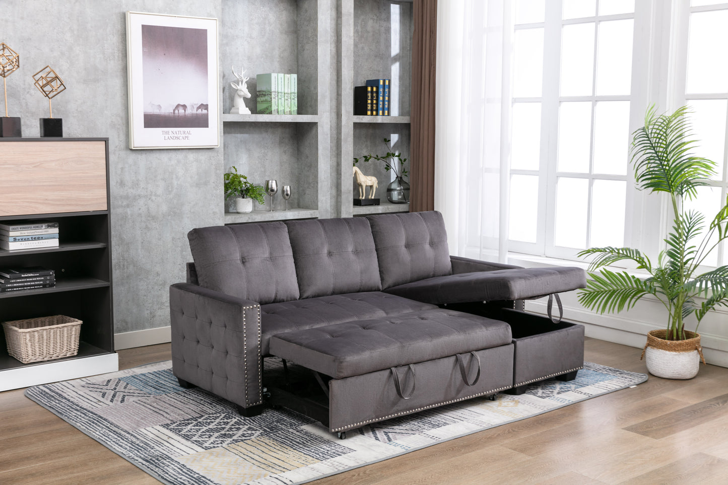 77" Reversible Sectional Storage Sleeper Sofa Bed