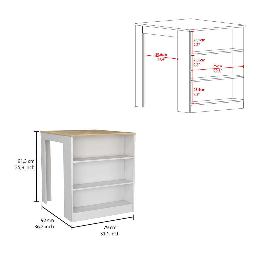 Monroe 2 Piece Kitchen Set, Milos Kitchen Island Table + Barbados Pantry Cabinet, White / Light Oak