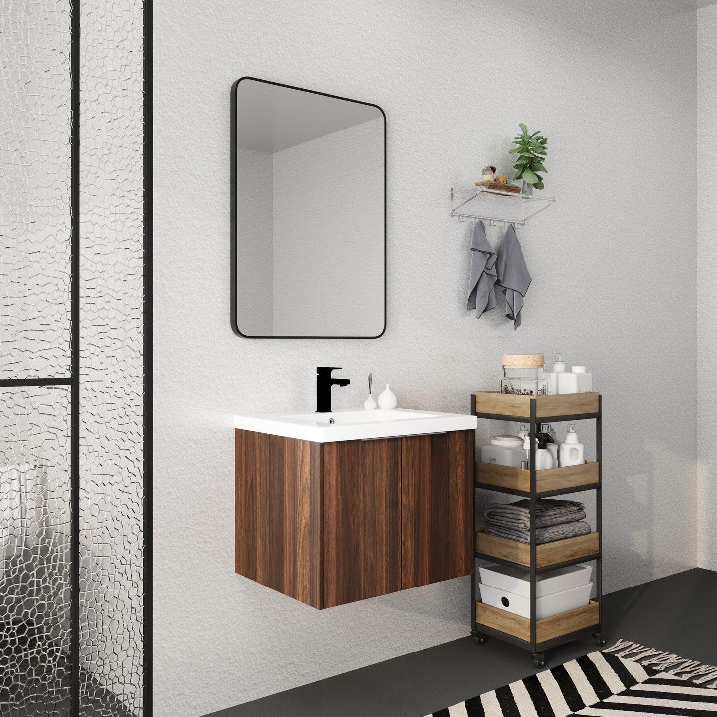 Bathroom Cabinet With Sink Soft Close Doors Float Mounting Design 24" For Small Bathroom