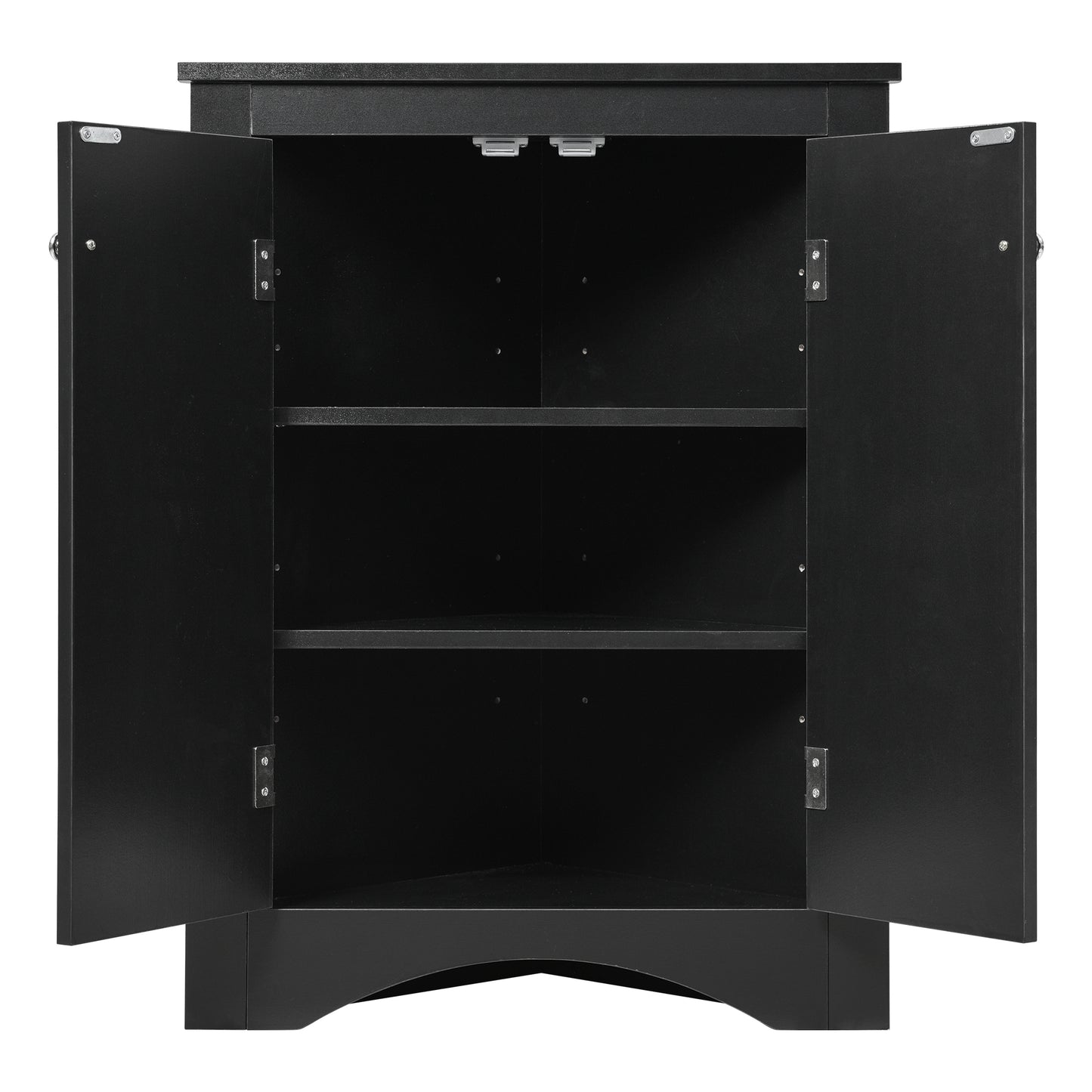 Black Triangle Bathroom Storage Cabinet with Adjustable Shelves, Freestanding Floor Cabinet for Home Kitchen