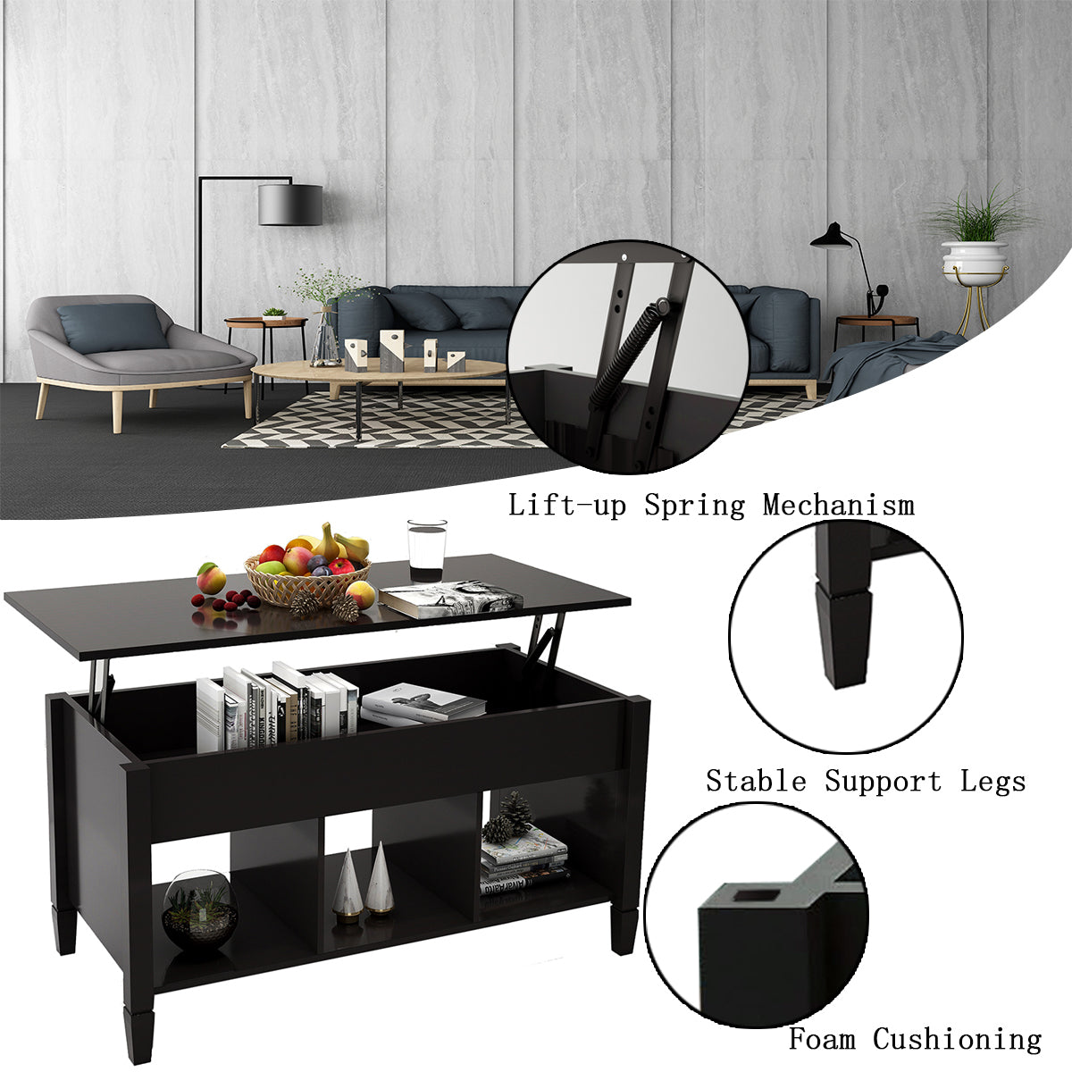 Lift Top Coffee Table - Black