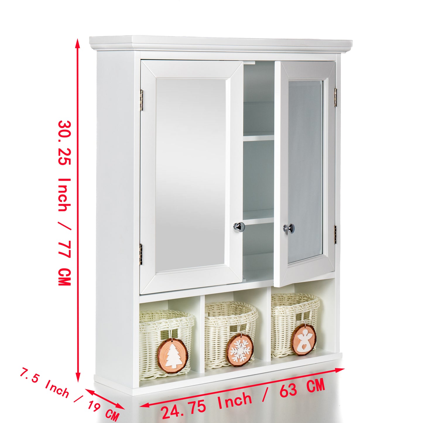 Bathroom Mirror with 2 Doors and 4 Adjustable Shelf Mounted for Bathroom, Laundry Room and Kitchen