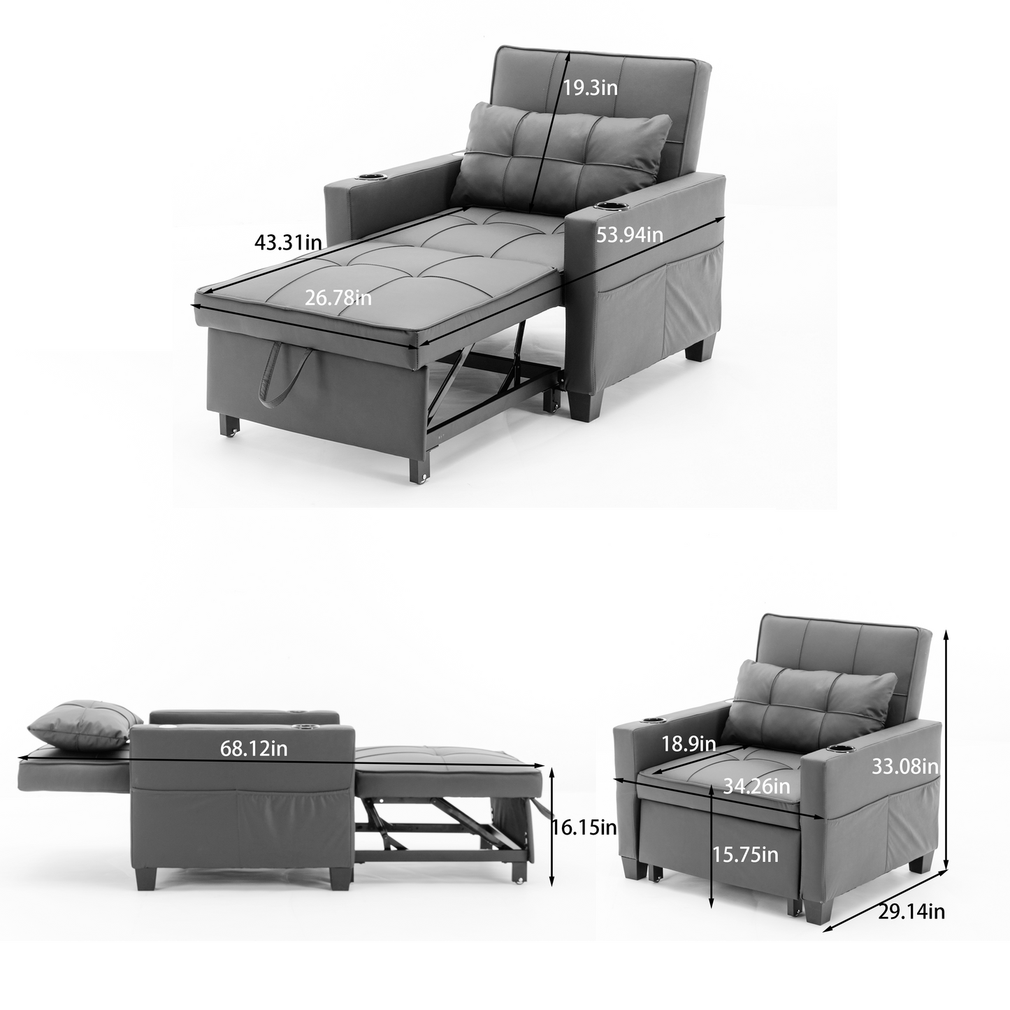 Convertible  Futon Chair 3-in-1 Pull Out Sleeper