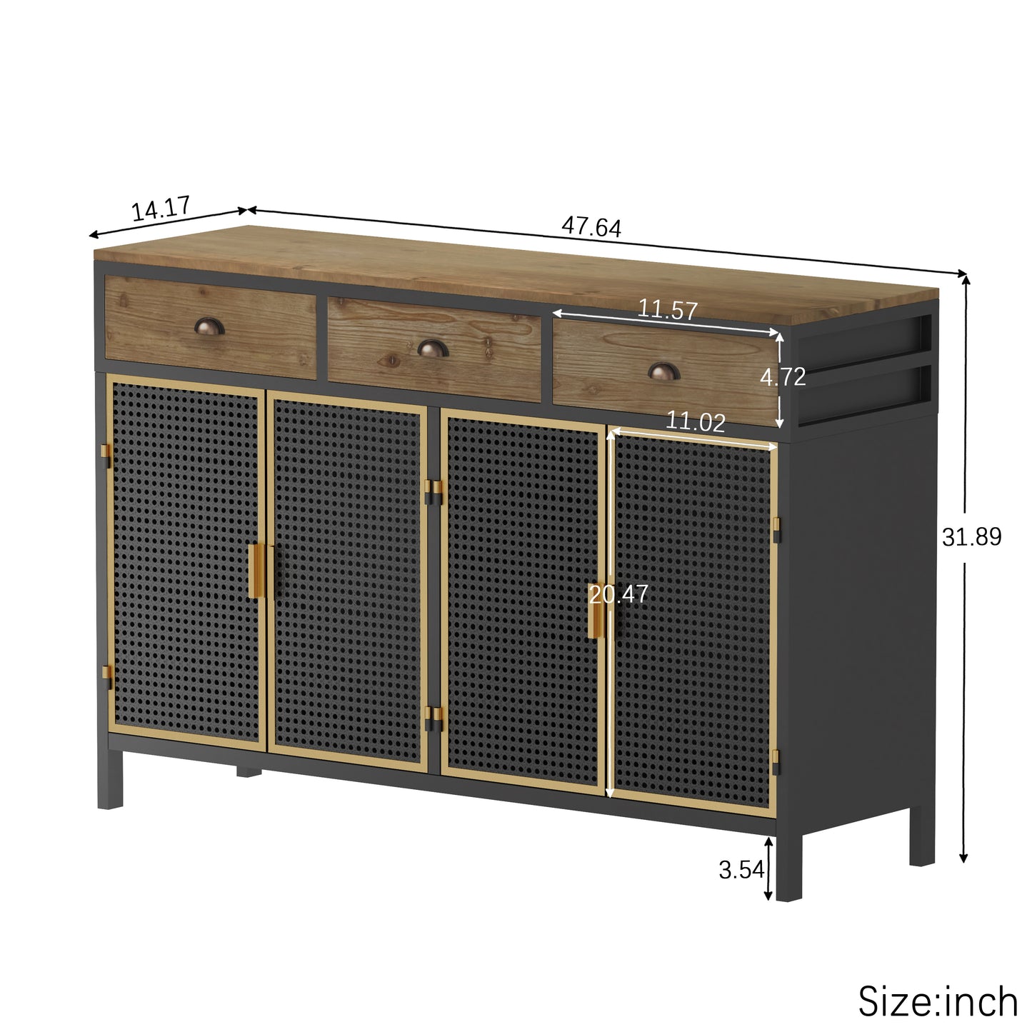 47.64" Wide 4 Doors Modern Sideboard with 3 Top Drawers