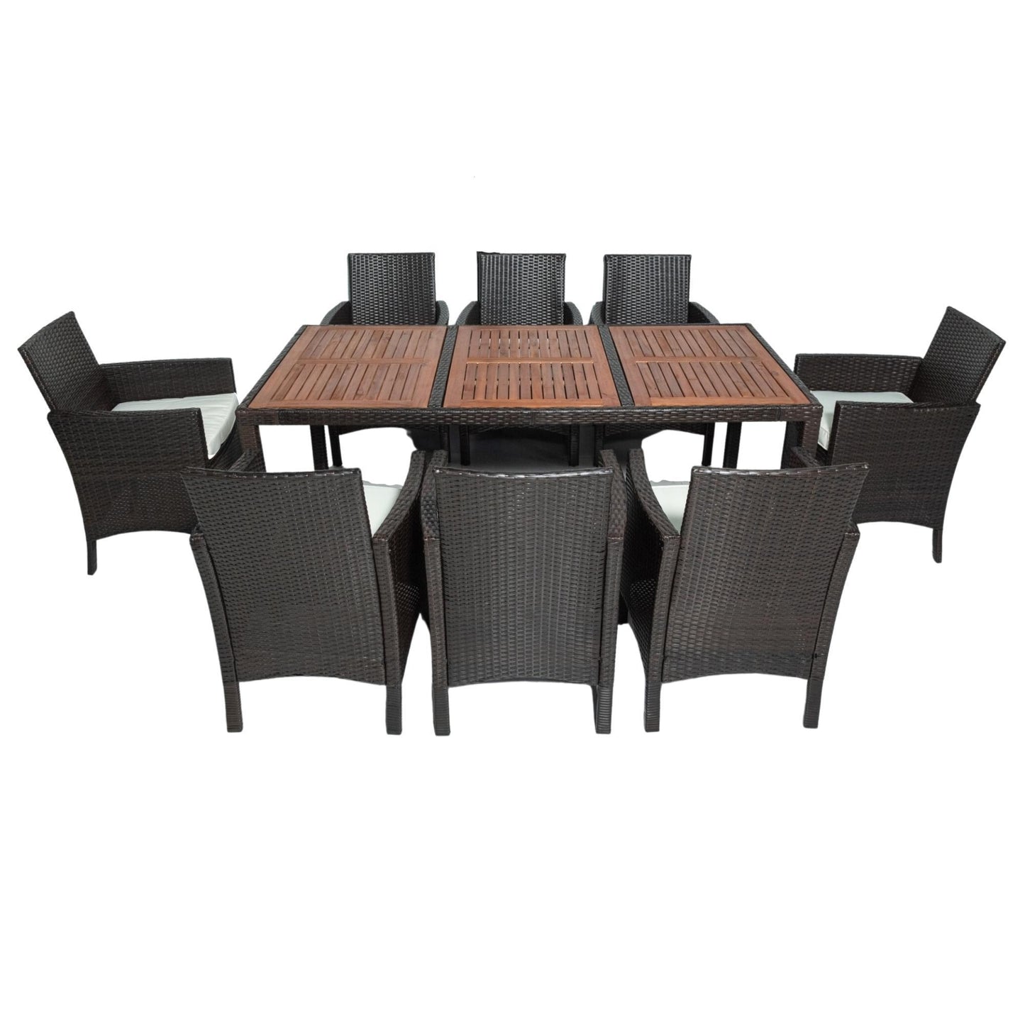 9-Piece Beige and Brown PE Rattan Dining Set