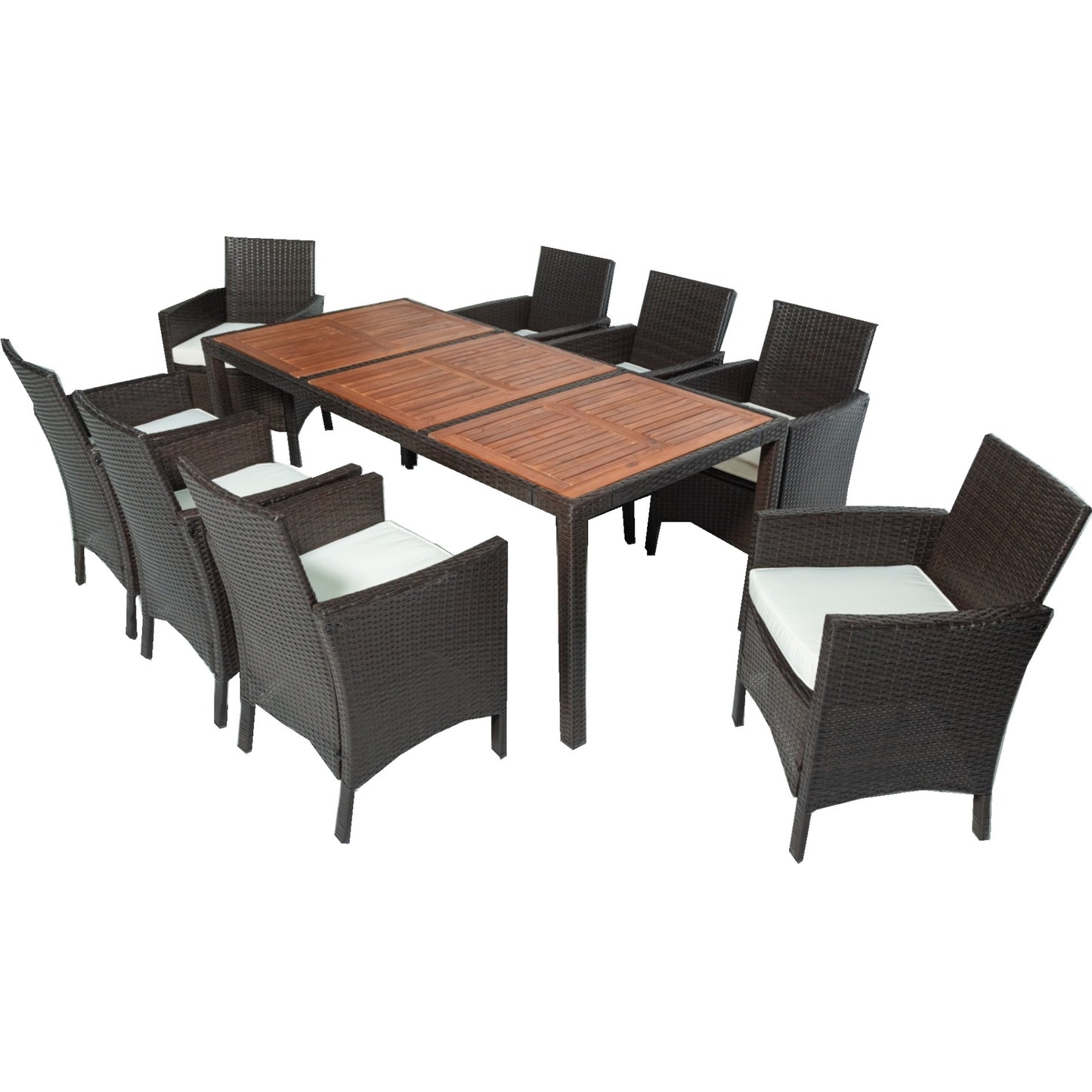 9-Piece Beige and Brown PE Rattan Dining Set