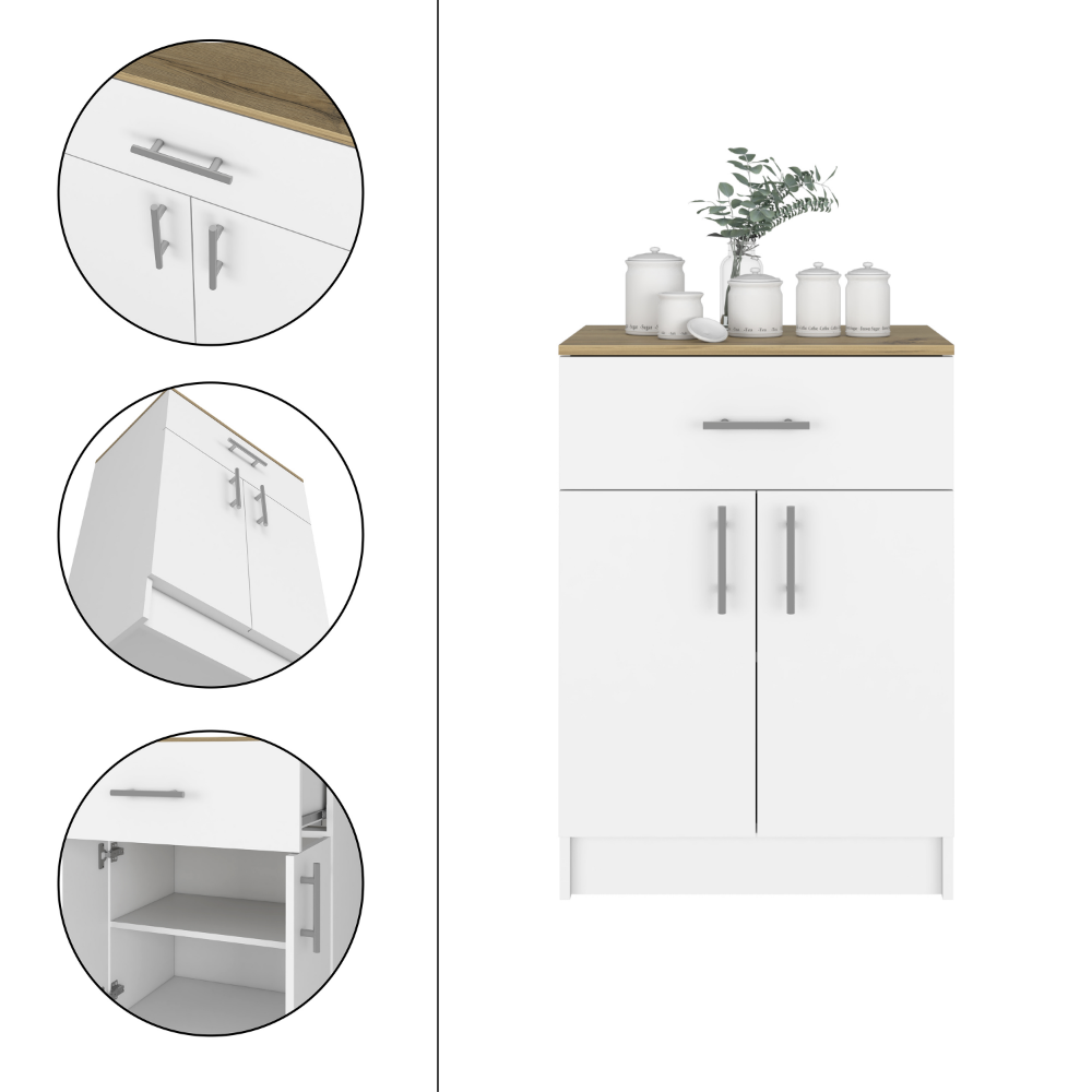 California 2 Piece Kitchen Set, Delos Kitchen Island + Barbados Pantry Cabinet , White /Light Oak