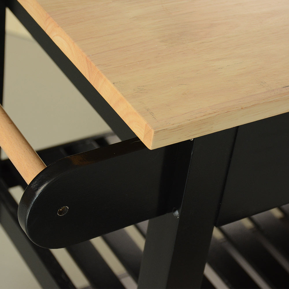 Kitchen Island & Kitchen Cart, Mobile Kitchen Island with Two Lockable Wheels, Rubber Wood Top, Black Color Design Makes It Perspective Impact During Party.