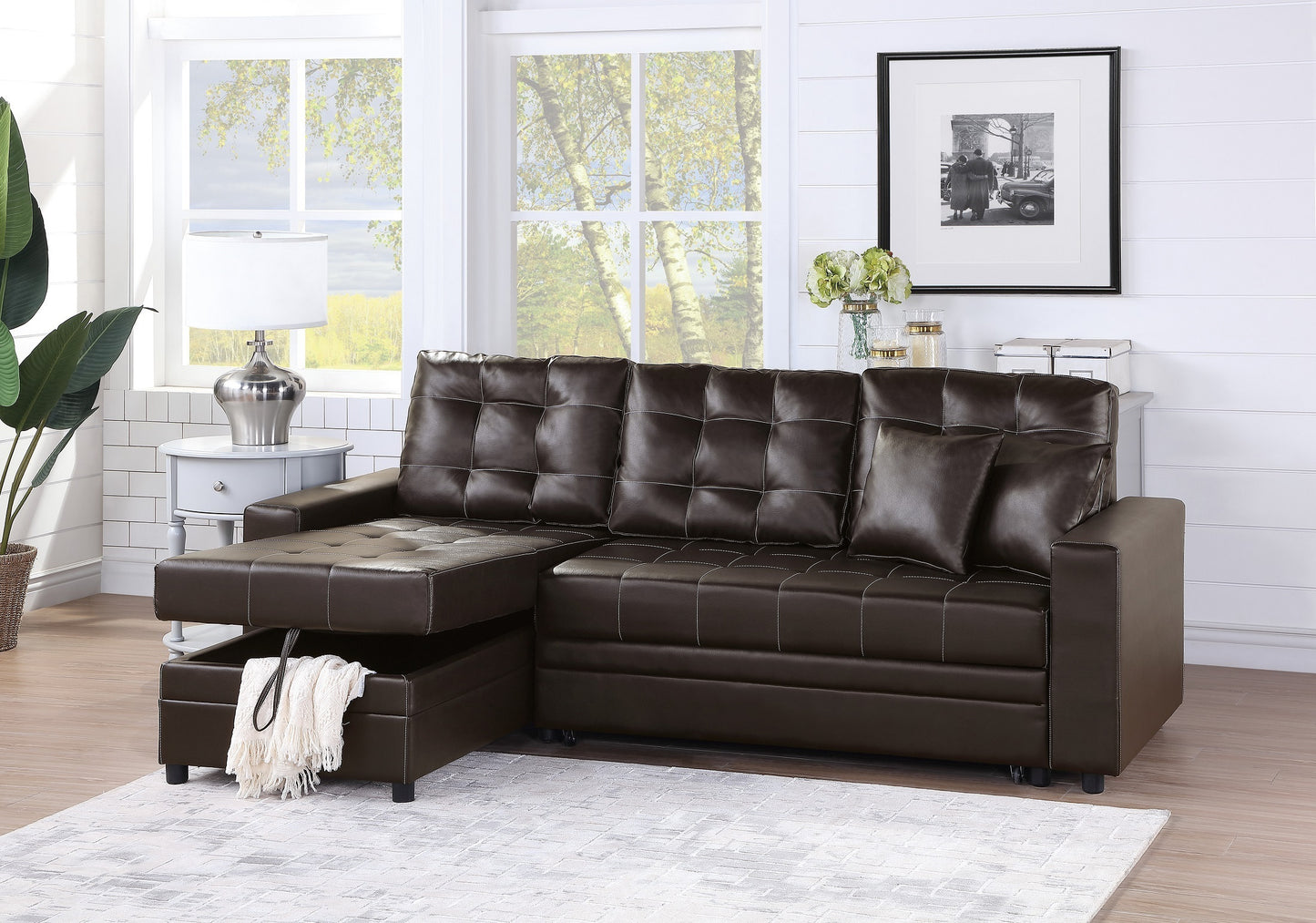 Espresso Convertible Sectional Pull Out Bed