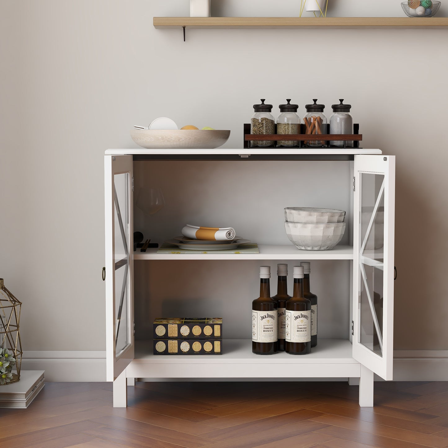 Kitchen cabinet with double glass doors