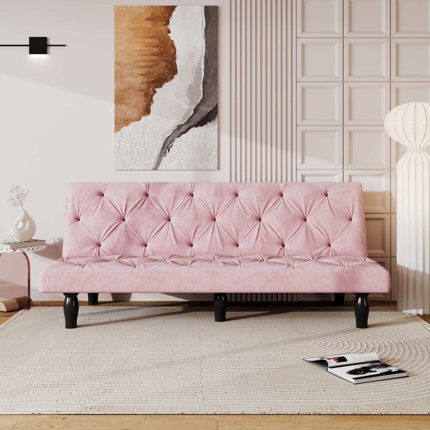 66" Pink Velvet Sofa Bed