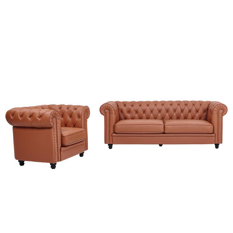 classic sofa 3-seat genuine leather solid wood oak feet