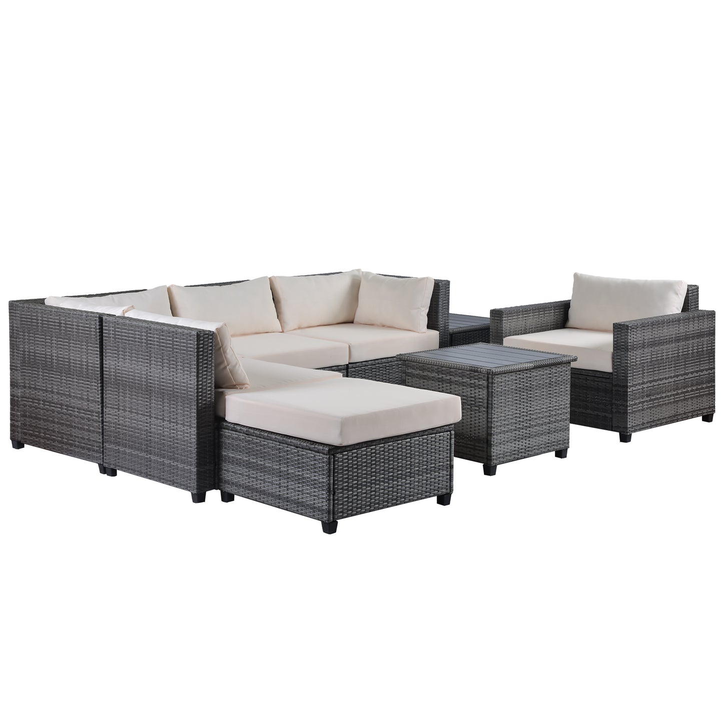 U_Style 8 Piece Rattan Sectional Seating Group with Cushions, Patio Furniture Sets, Outdoor Wicker Sectional（As same as WY000271AAA）