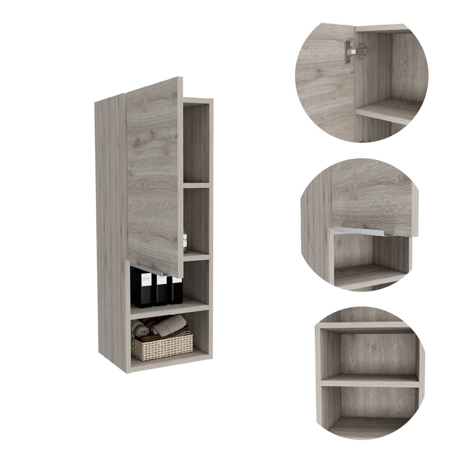 Mila Bathroom Cabinet, Two Interior  Shelves, Two External Shelves, Single Door Cabinet -Light Gray