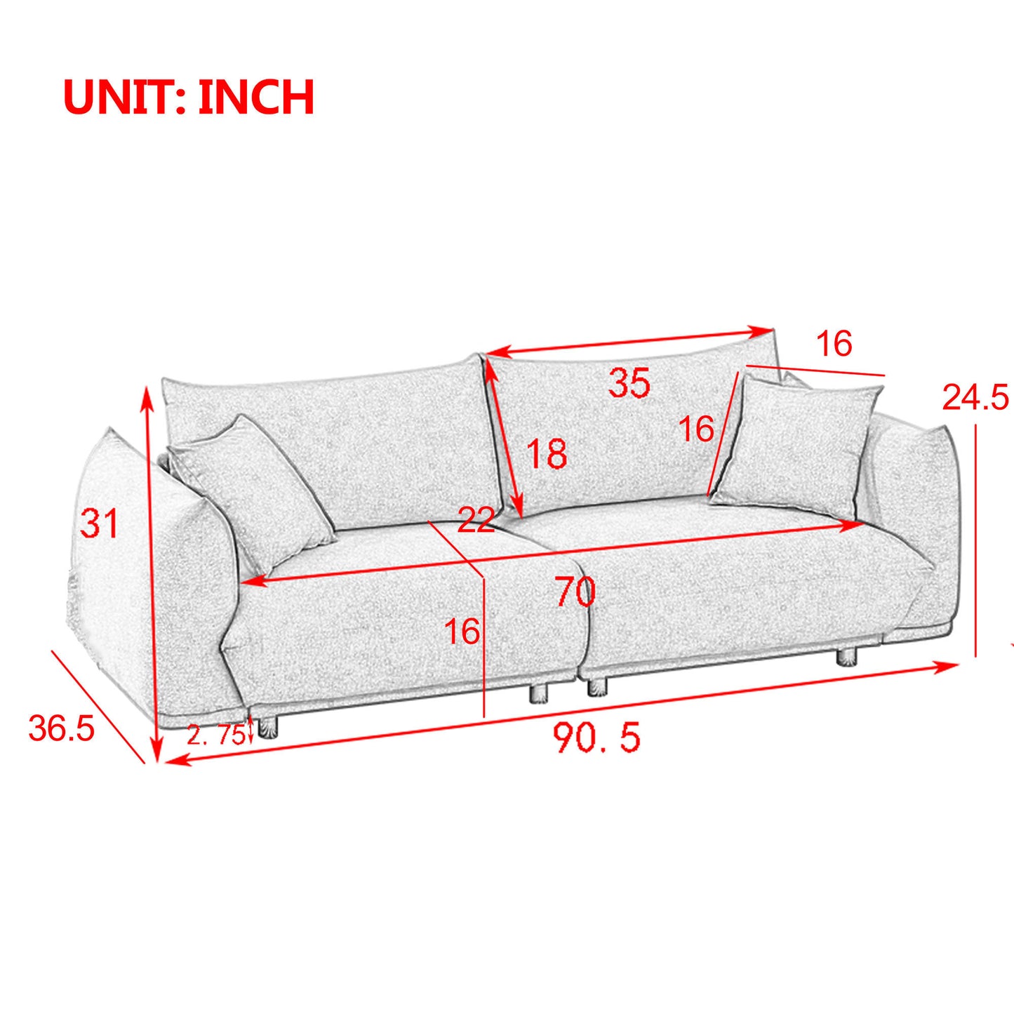 90.5'' Modern Couch for Living Room