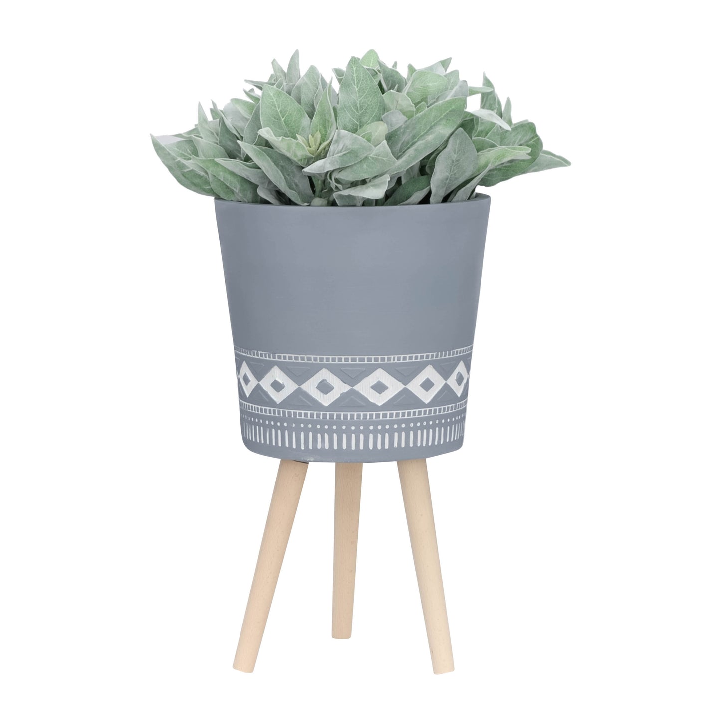 S/2 10/12" DIAMOND PLANTER W/ WOOD LEGS, GRAY (KD)