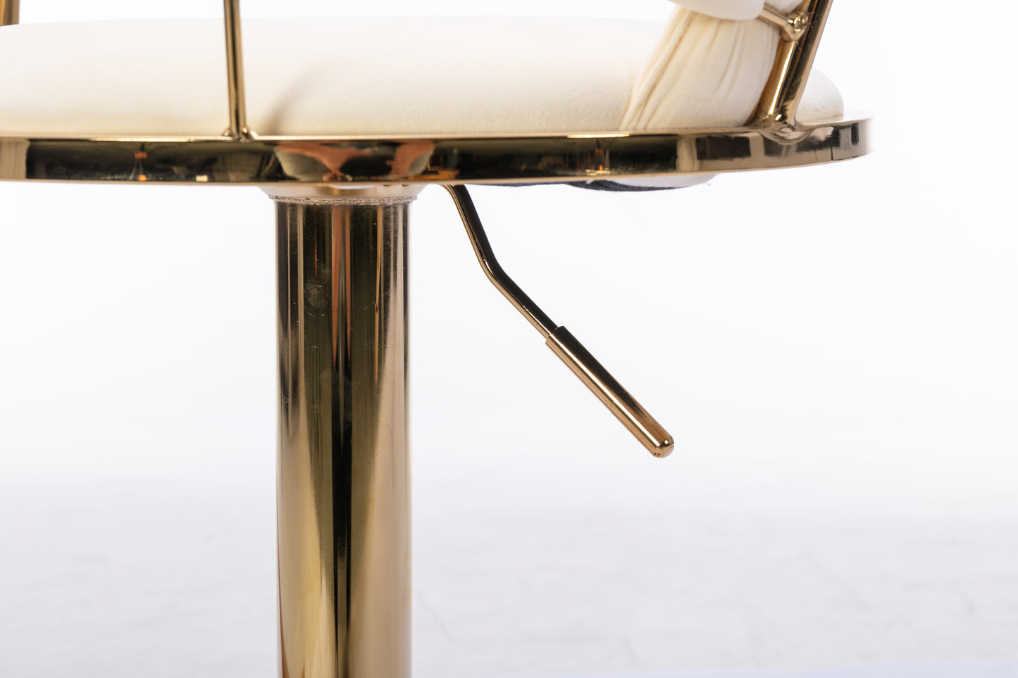 Set of 2  Bar Stools,with Chrome Footrest and Base Swivel Height Adjustable Mechanical Lifting Velvet + Golden Leg Simple Bar Stool-Cream