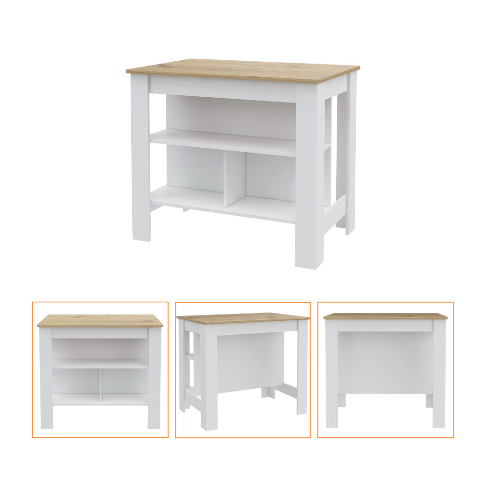 California 2 Piece Kitchen Set, Delos Kitchen Island + Barbados Pantry Cabinet , White /Light Oak