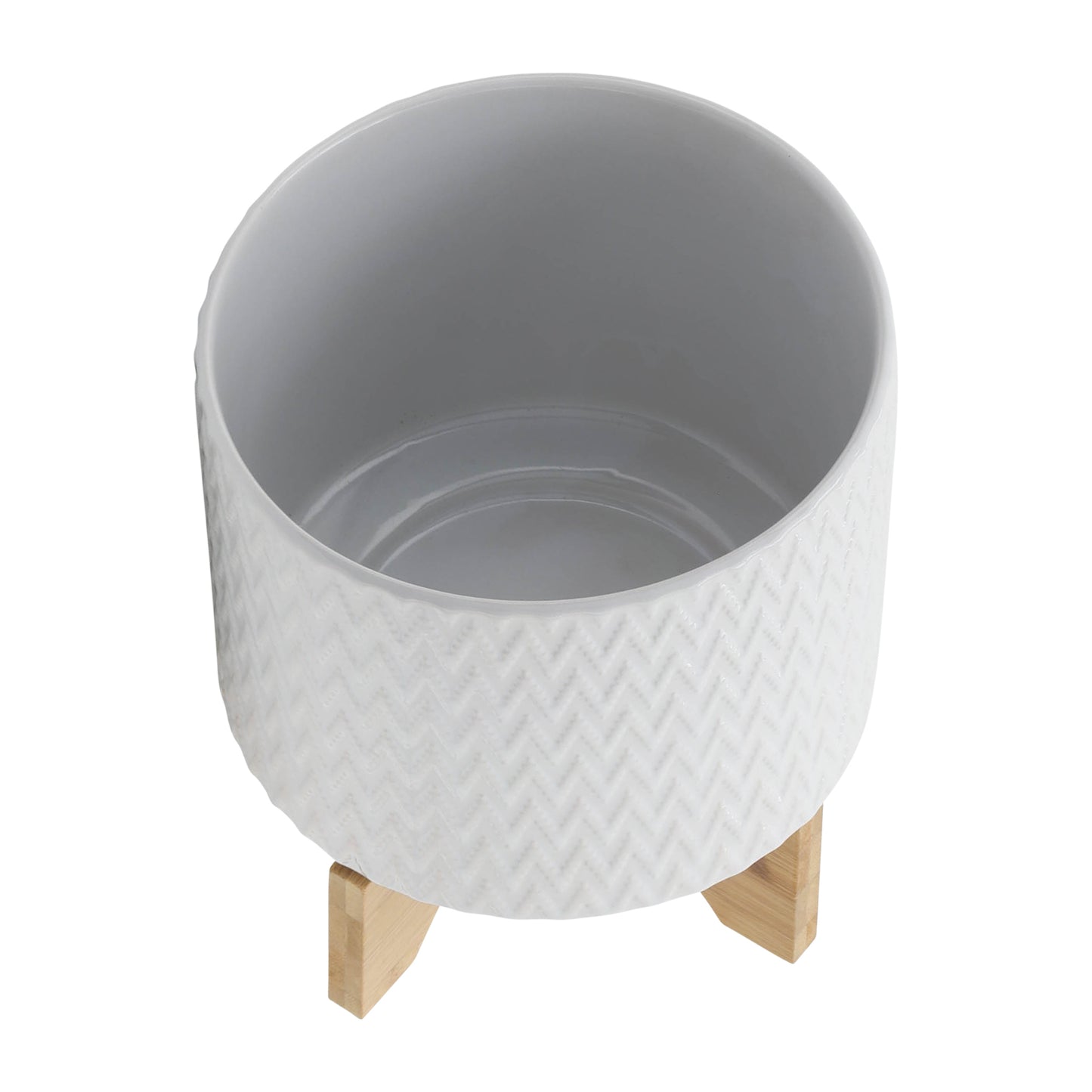 8" Chervron  Planter with Stand - White