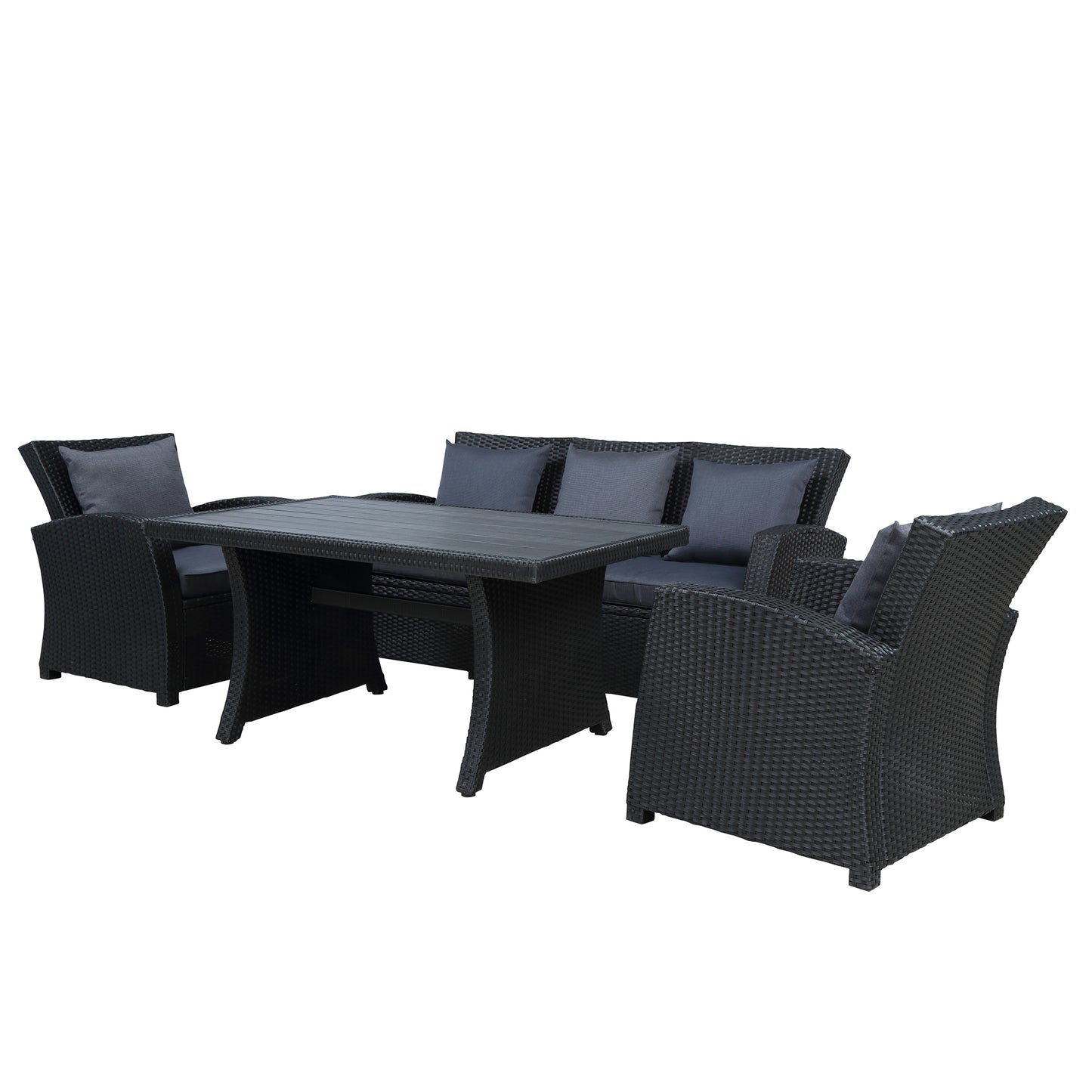 U_STYLE Outdoor Patio Furniture Set 4-Piece Conversation Set Black Wicker Furniture Sofa Set with Dark Grey Cushions