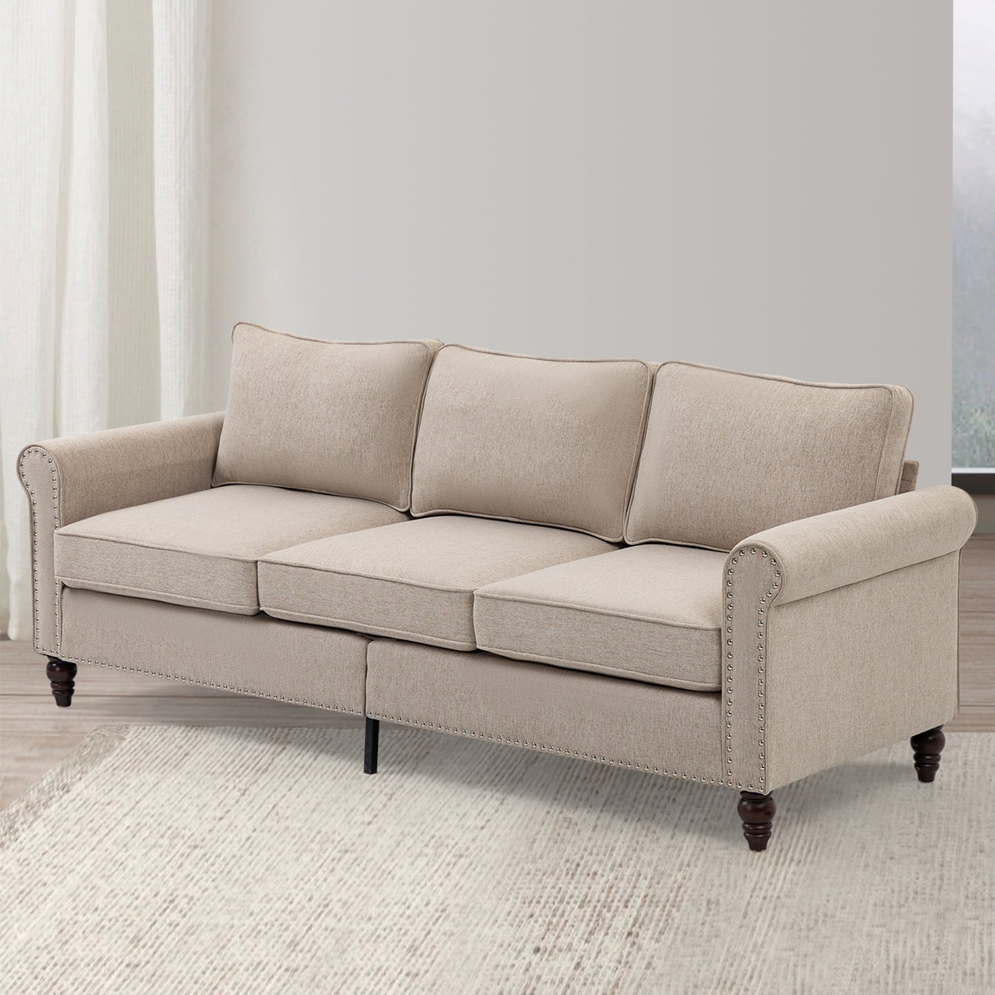 70 inch 3 Seater Loveseat Sofa, Mid Century Modern Couches for Living Room, Button Tufted Sofa