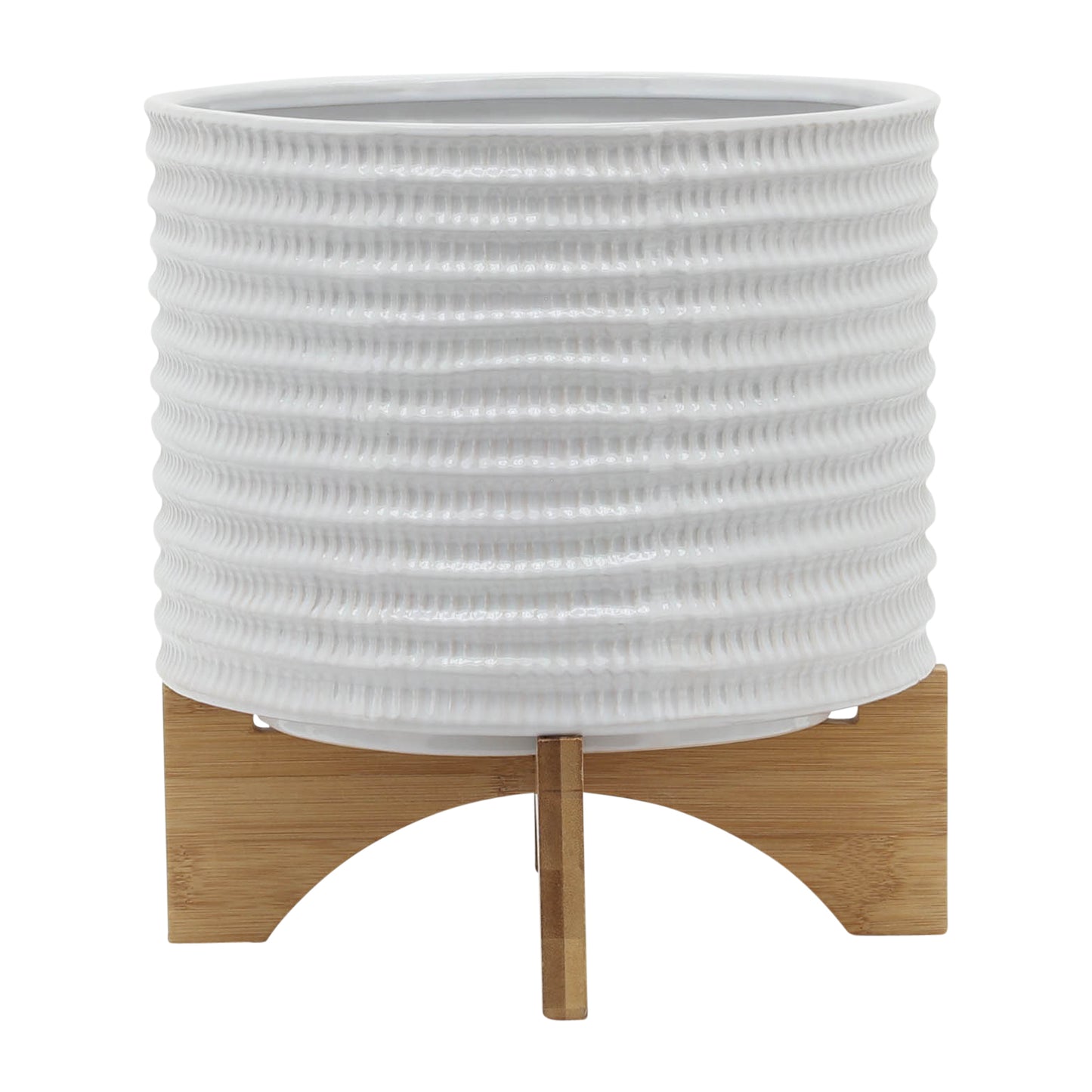 10" Textured Planter with Stand - White