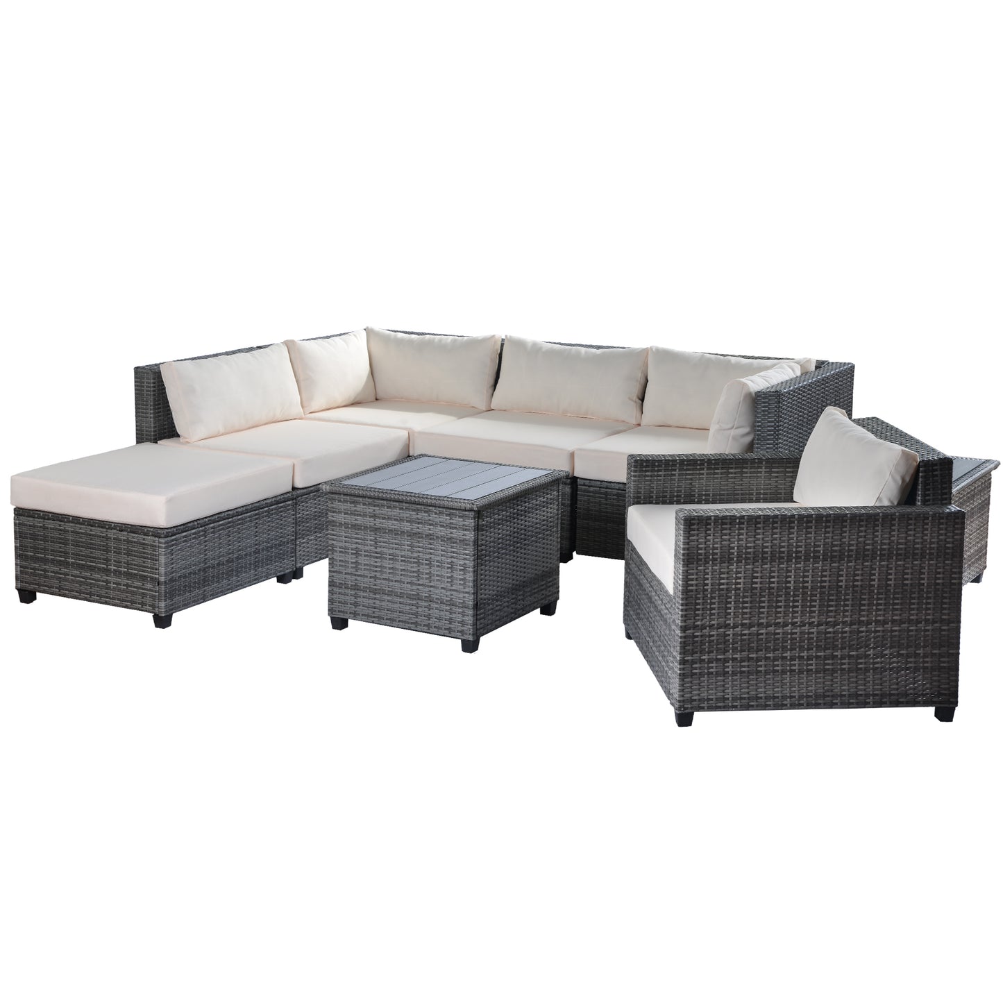 U_Style 8 Piece Rattan Sectional Seating Group with Cushions, Patio Furniture Sets, Outdoor Wicker Sectional（As same as WY000271AAA）