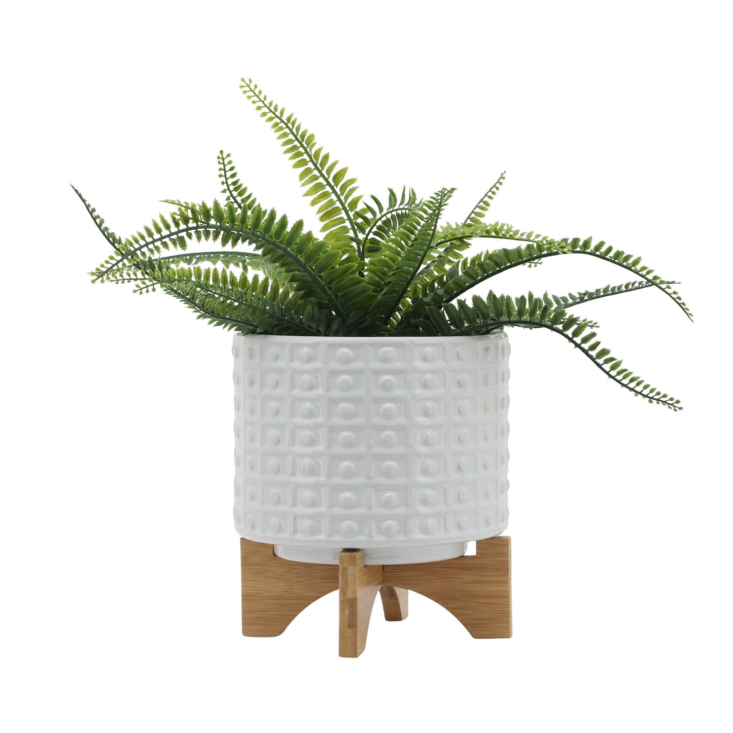 8" Dotted Planter with Stand - White