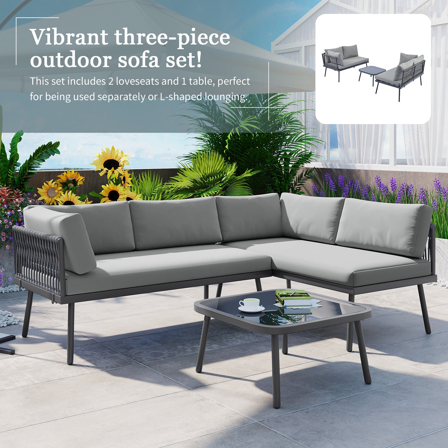 TOPMAX Modern Outdoor 3-Piece PE Rattan Sofa Set