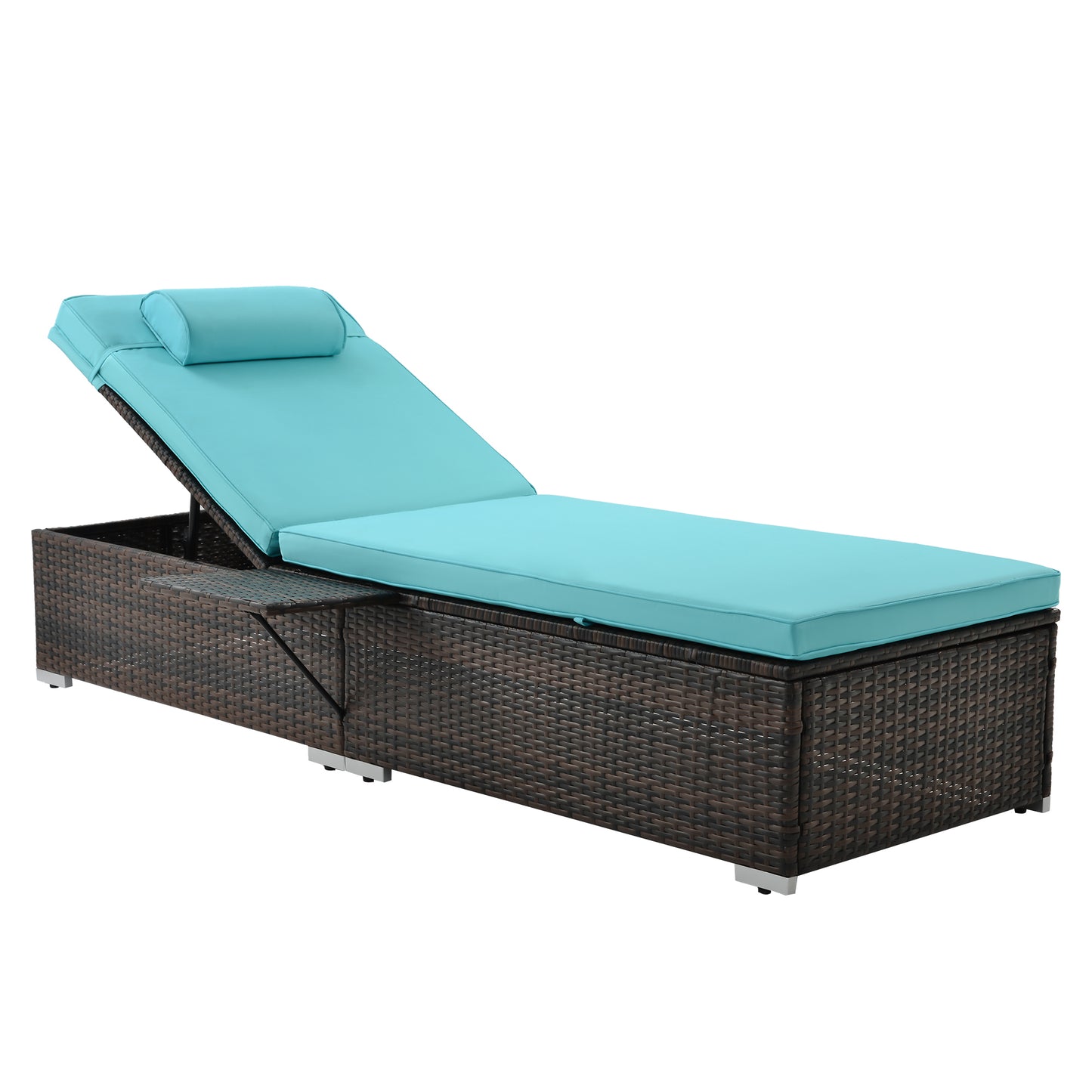 Outdoor PE Wicker Chaise Lounge - 2 Piece patio lounge chair; chase longue; lazy boy recliner;outdoor lounge chairs set of 2;beach chairs; recliner chair with side table