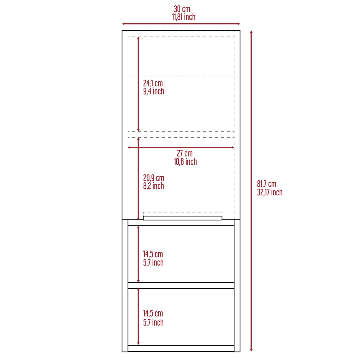 Mila Bathroom Cabinet, Two Interior  Shelves, Two External Shelves, Single Door Cabinet -Black