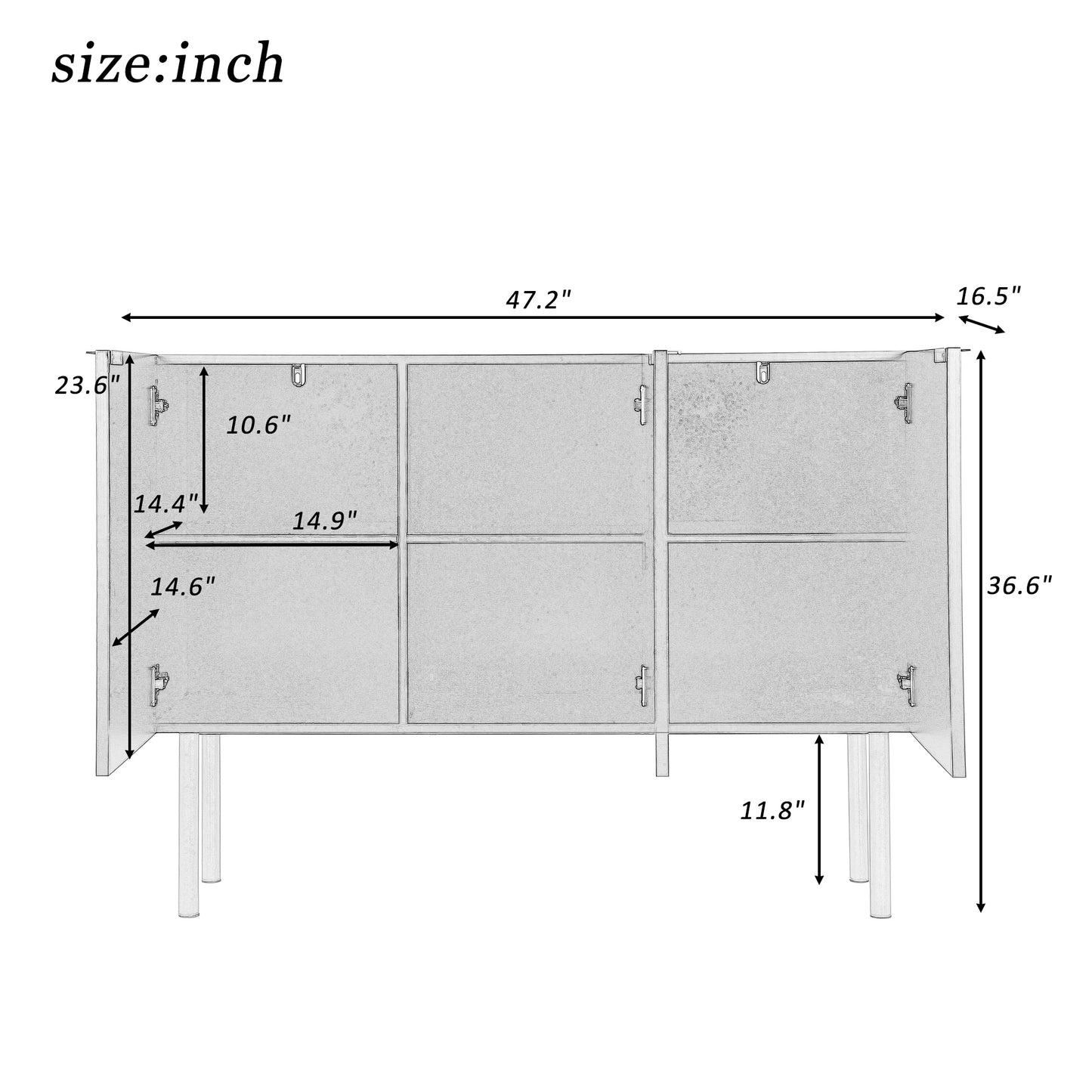 TREXM Modern Simple & Luxury Style Sideboard Particle Board & MDF Board Cabinet with Gold Metal Legs & Handles, Adjustable Shelves for Living Room, Dining Room (White)