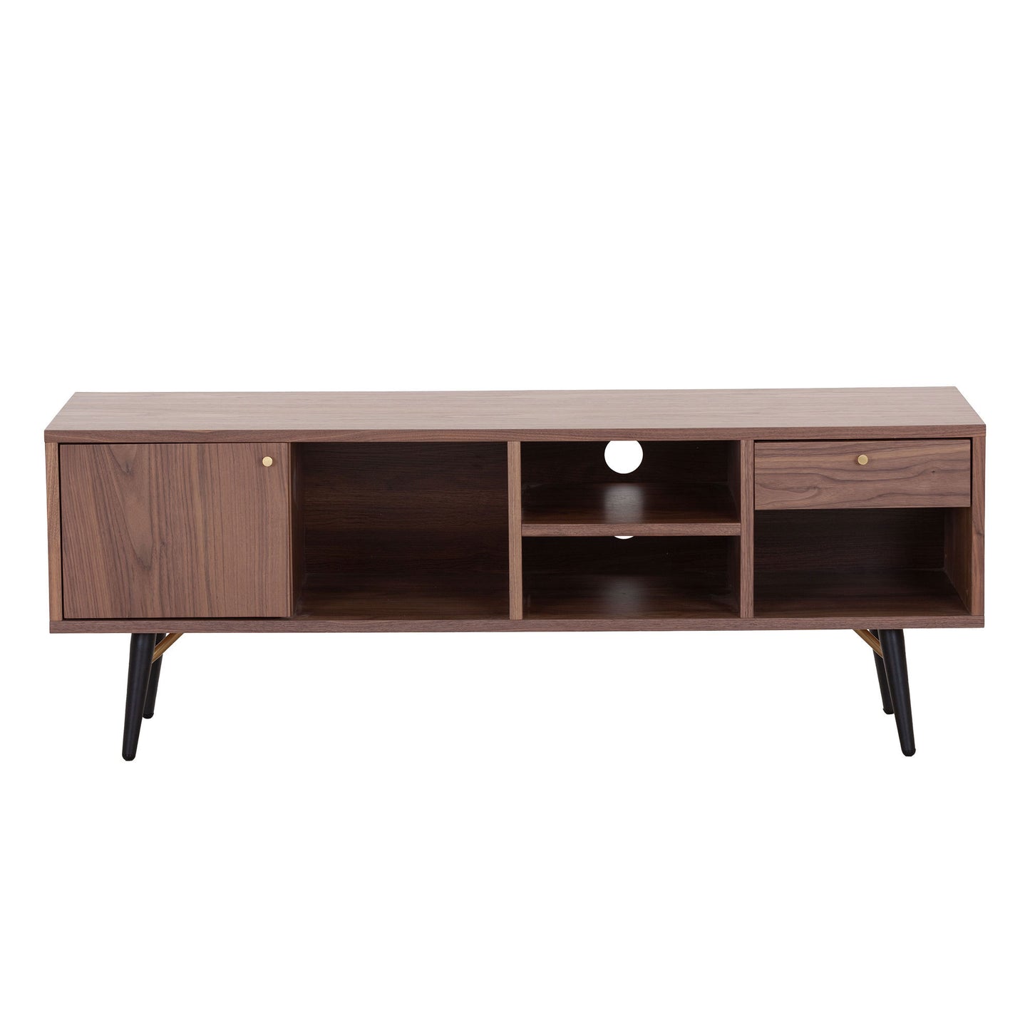 Mid-Century Modern Low Profile Media Console TV Stand, Walnut