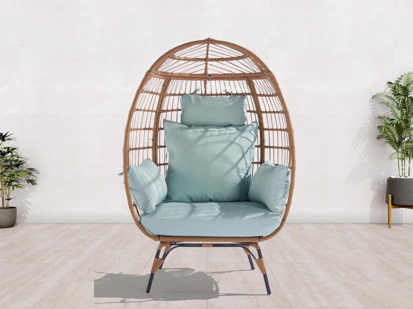 Wicker Egg Chair, Oversized Indoor Outdoor Lounger- Light Blue