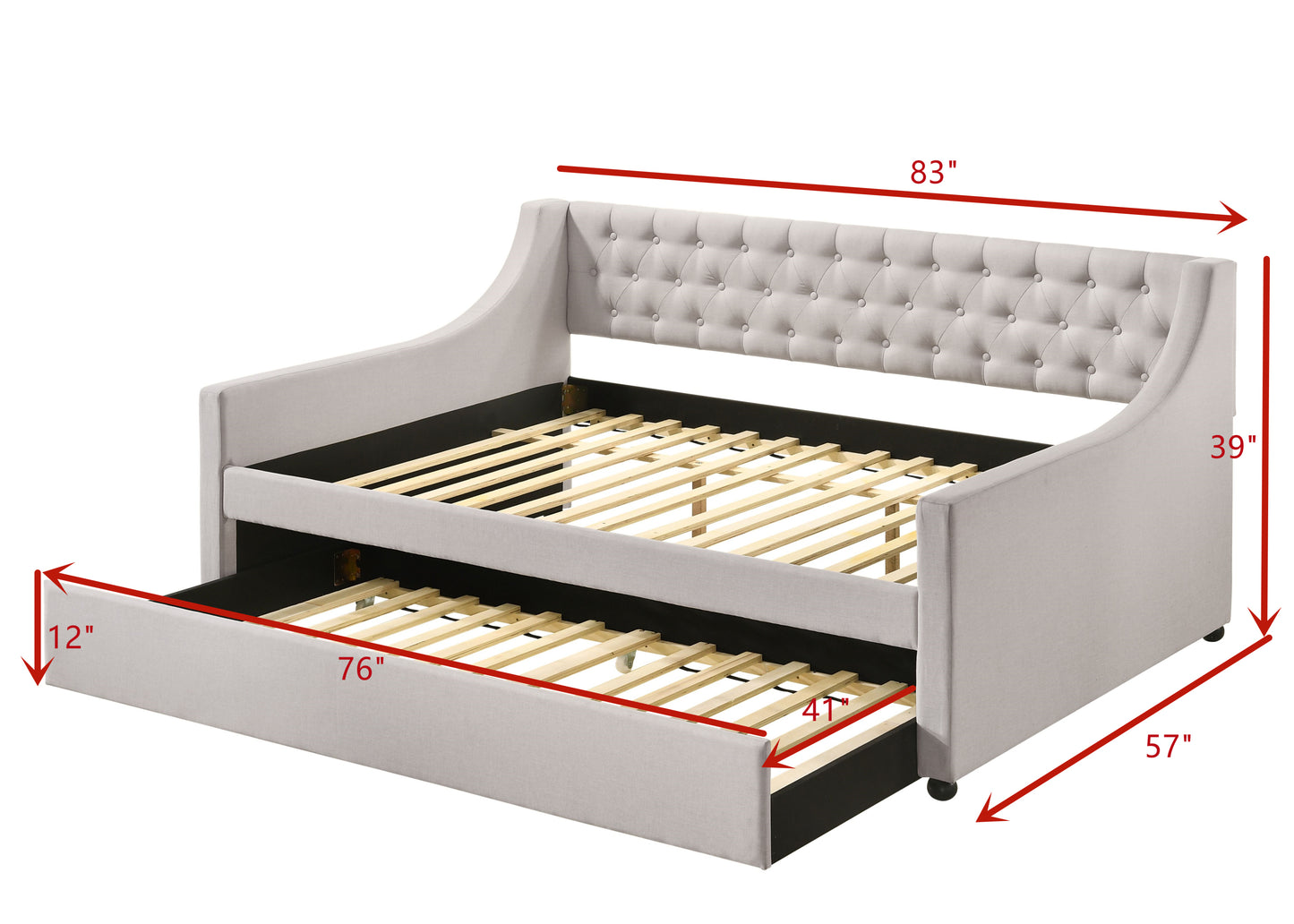 ACME Lianna Full Daybed & Twin Trundle, Fog Fabric