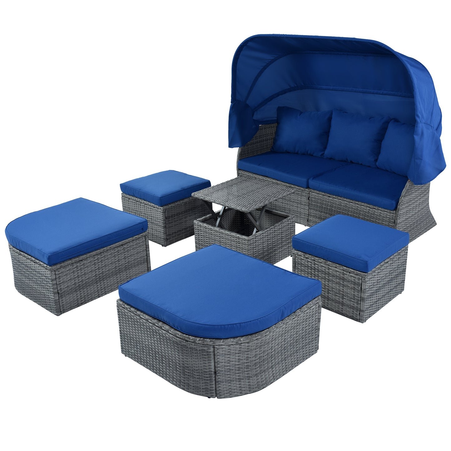 U_STYLE Outdoor Patio Furniture Set Daybed Sunbed with Retractable Canopy Conversation Set Wicker Furniture (As same as WY000281AAE)