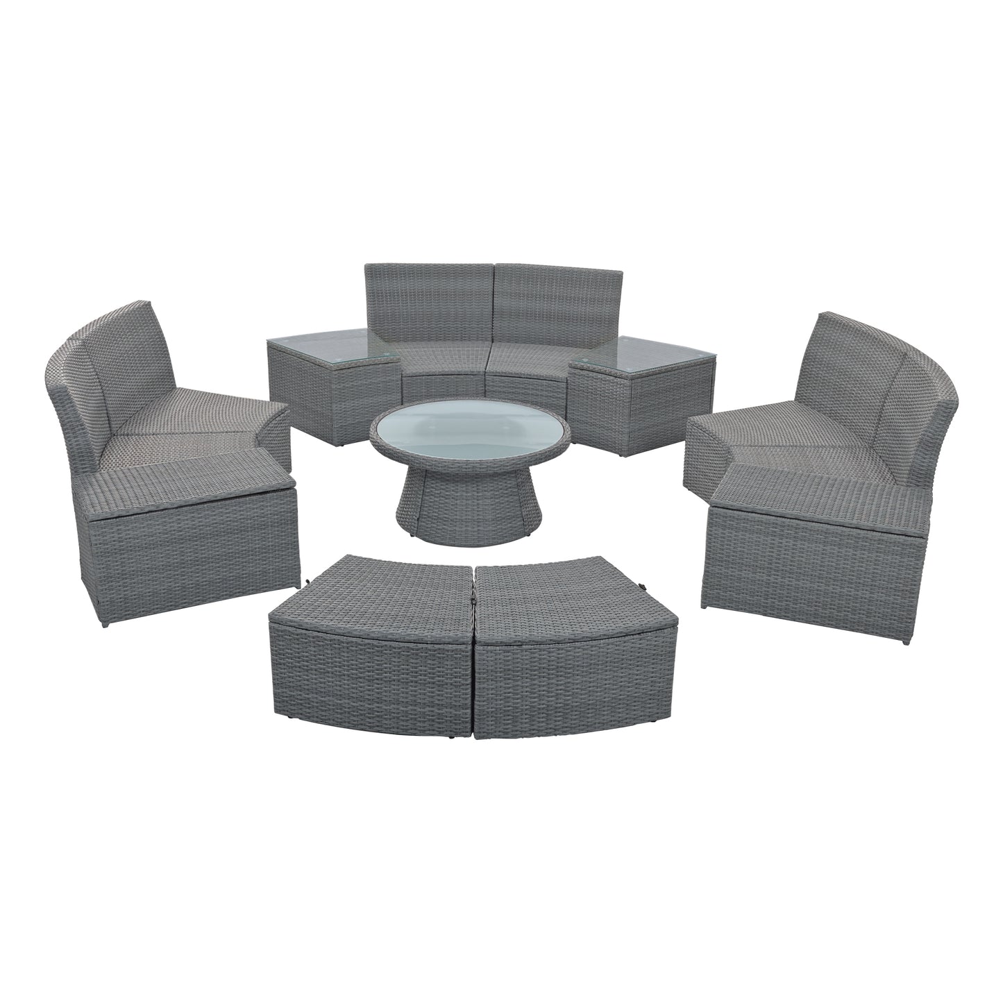 TOPMAX 10-Piece Outdoor Sectional Half Round Patio Rattan Sofa Set, PE Wicker Conversation Furniture Set for Free Combination, Light Gray