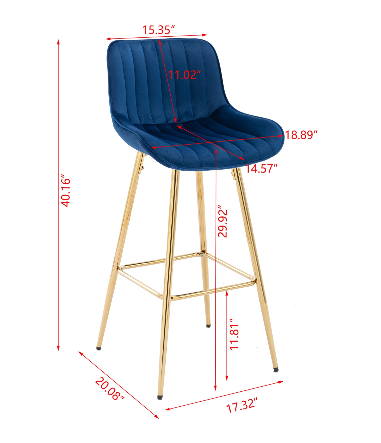 30" Bar Stools with Chrome Footrest Set of 2 -Blue
