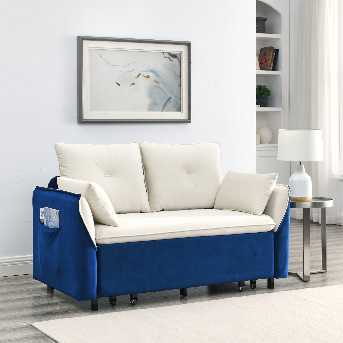 MH 57" Modern Convertible Sofa Bed with 2 Detachable Arm