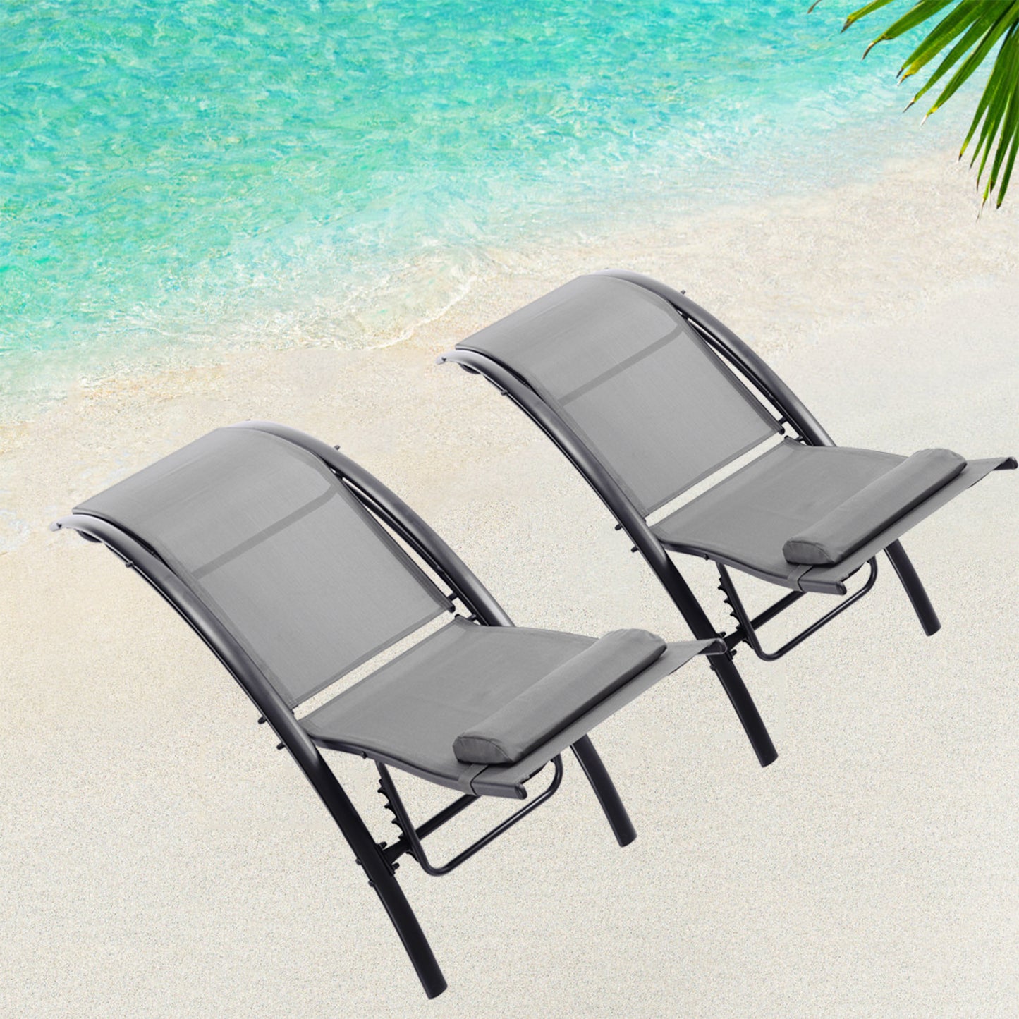 2 PCS Set Chaise Lounge Outdoor Recliner Chair For Patio Lawn