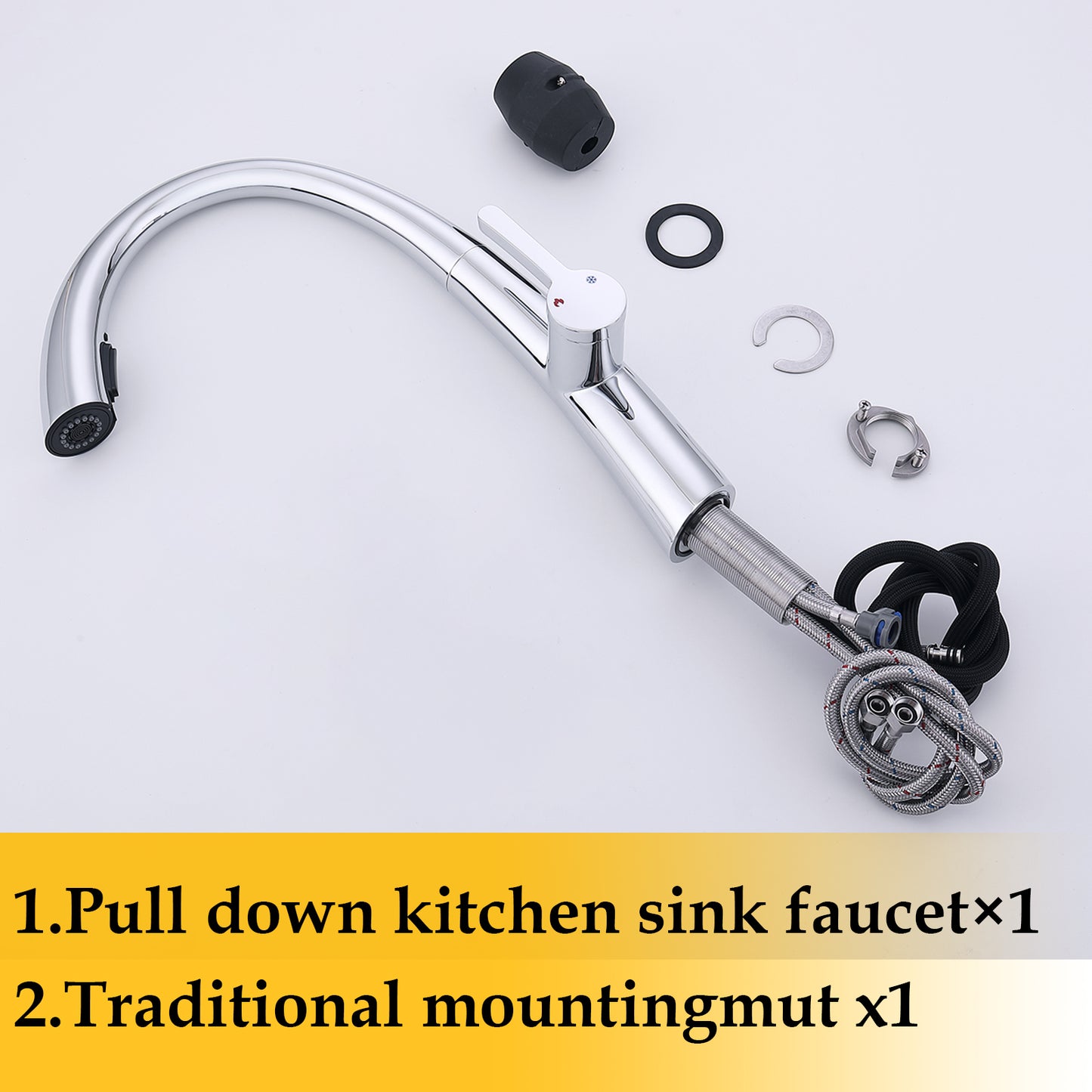 Chrome Single Handle Stainless Steel Pull Out Kitchen Faucet