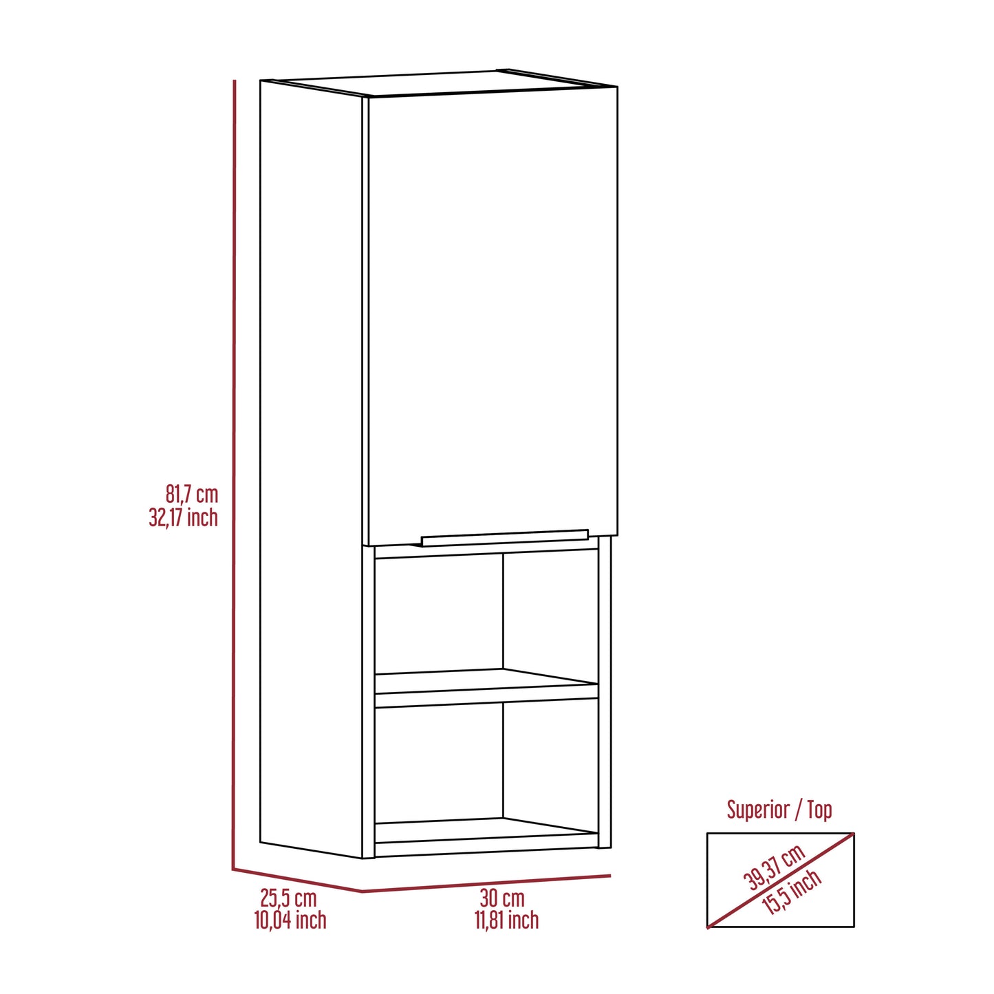 Mila Bathroom Cabinet, Two Interior  Shelves, Two External Shelves, Single Door Cabinet -Pine