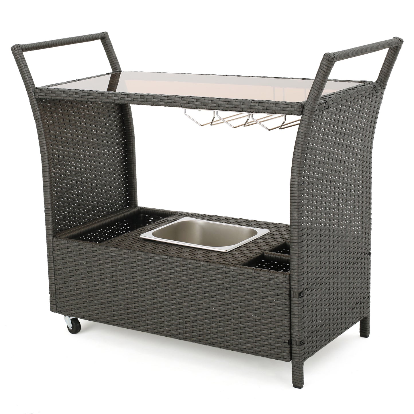 Grey Rattan and Glass Bar Cart